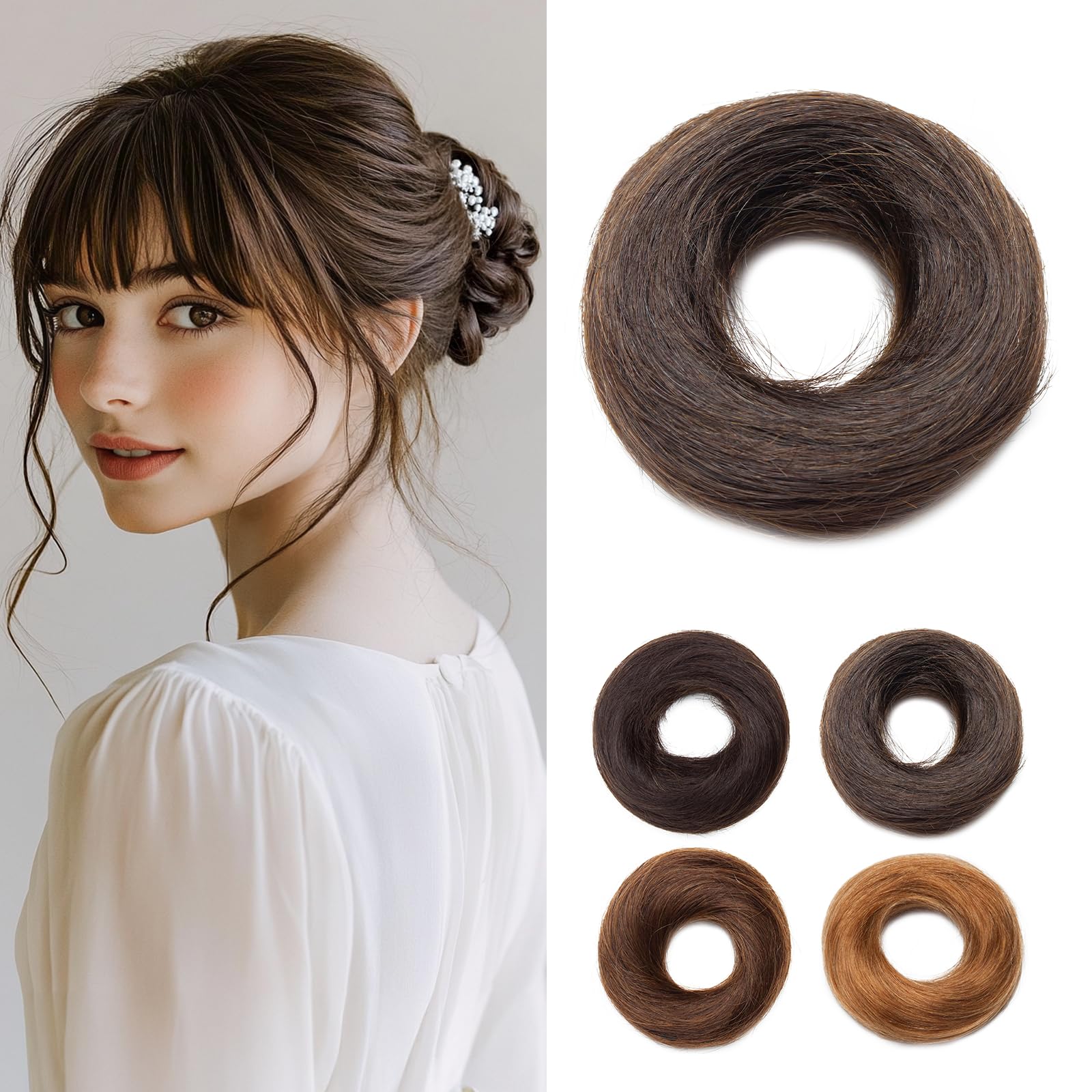 Rich Choices Hair Pieces for Women Messy Bun Real Human Hair Straight Updo Hair Bun Scrunchies Donut Bun Hair Extensions 17g #2 Dark Brown