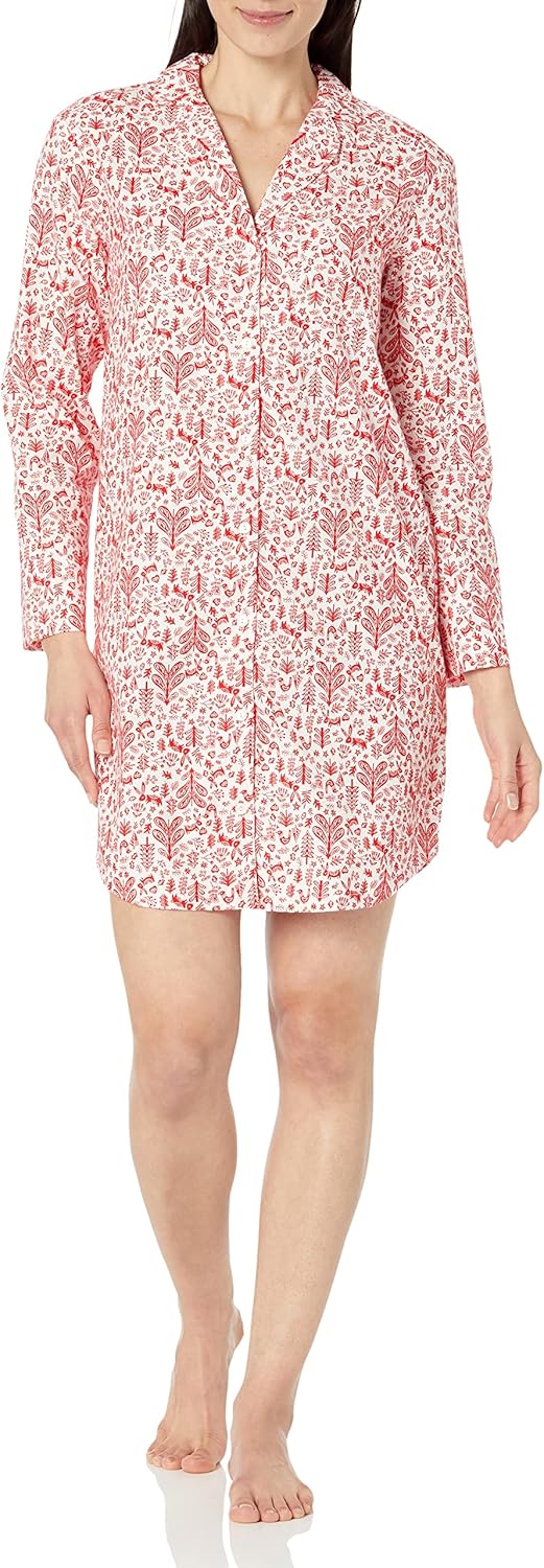 Amazon Essentials Women's Woven Flannel Notch Collar Nightgown (Available in Plus Size)