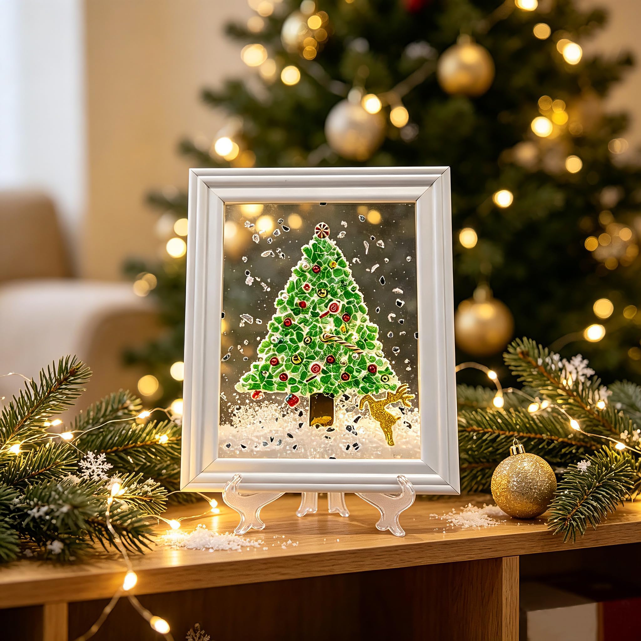 Funvalley Surperfect Sea Glass Art Kit, Sea Turtle Glass Art Kits for Adults, DIY Resin Beach Art Kit, Ocean Painting Kit, Resin DIY Crafts Ocean Theme Art Frames Decoration (Christmas Tree)