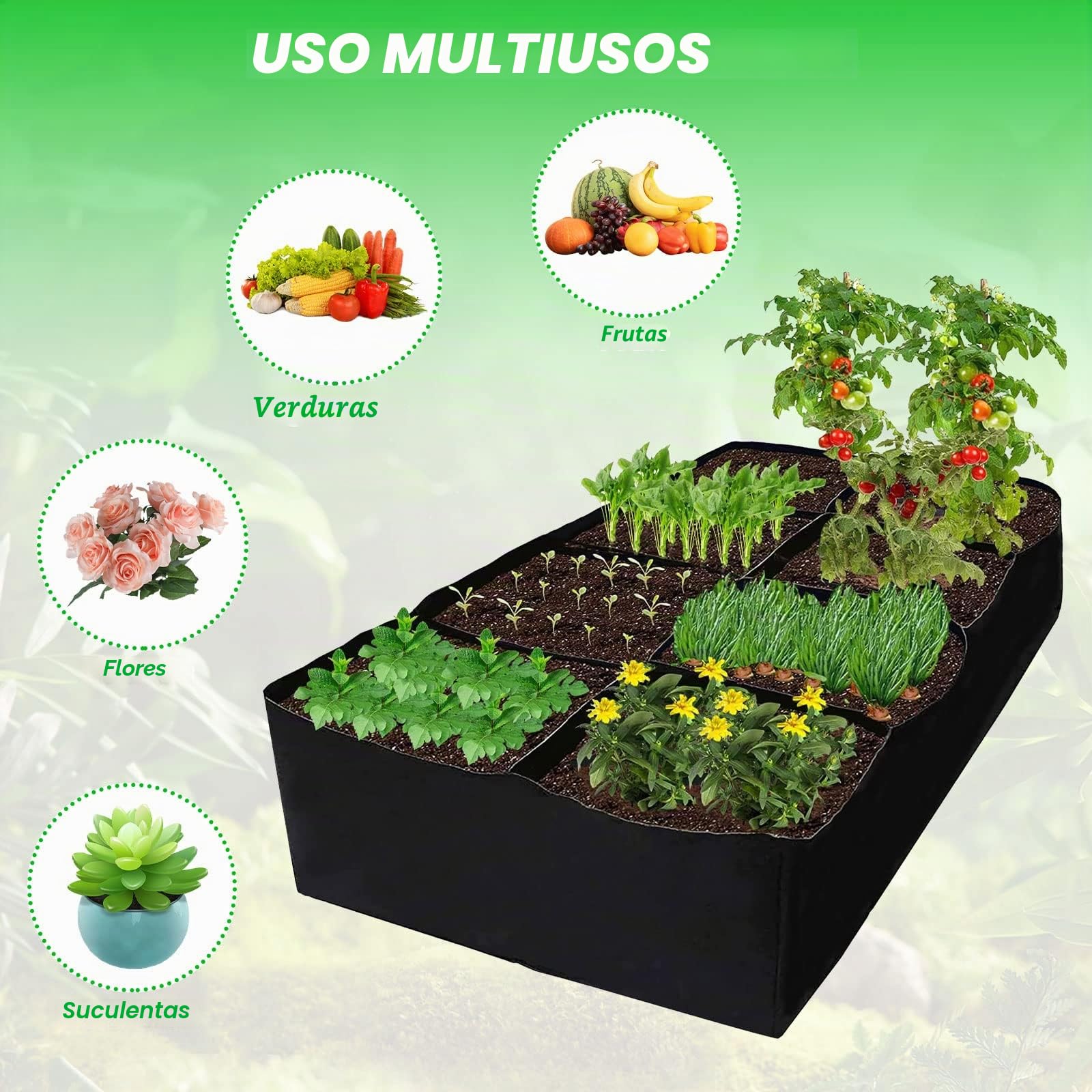 GAESHOW 2 Piezas Cama Jardin Elevada de Tela Negra, Cama Elevada de Tela de 180 x 90 x 30 cm, 8 Rejillas de Cultivo de Jardín al Aire Libre, Maceta para Cultivar Hierbas, Flores y Verduras