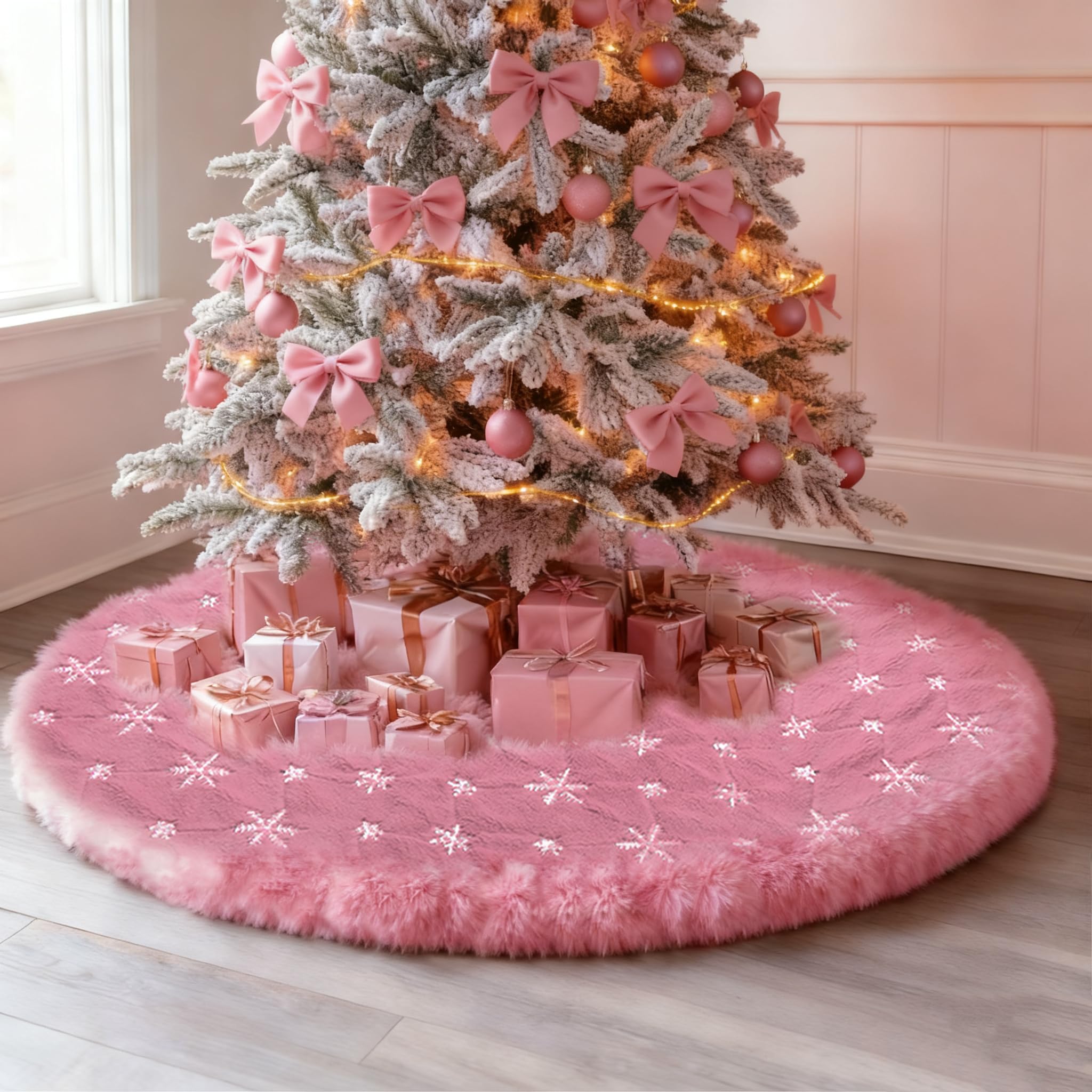 Gonna Albero Di Natale Yuboo - Pelliccia Argentata E Nera, Fiocchi Di