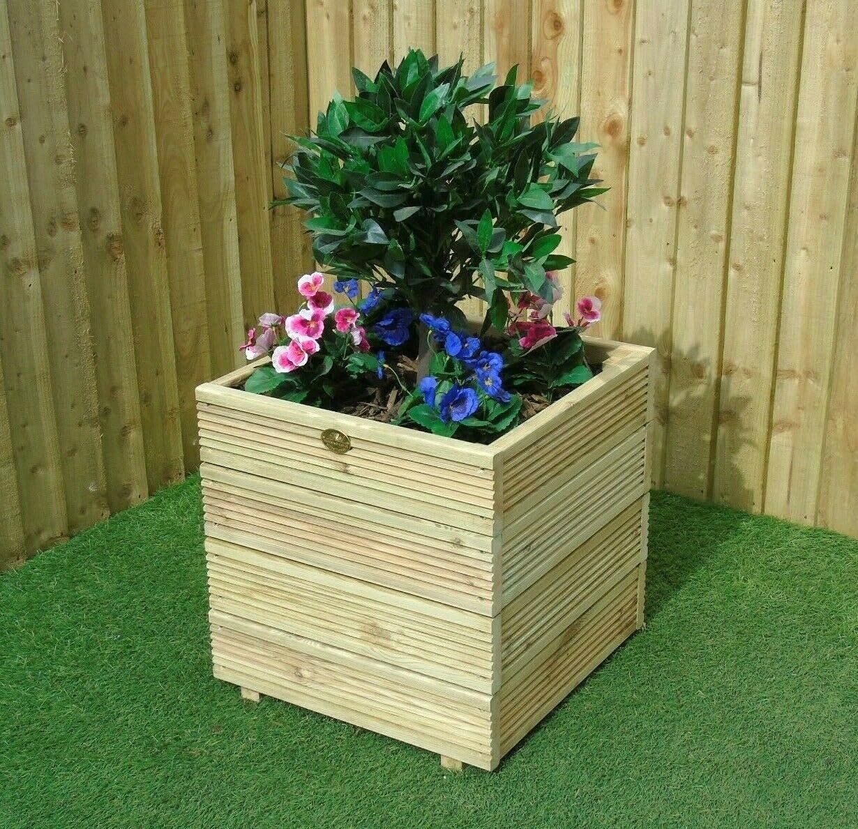 Wood-Shed Ltd Square Wooden Treated Decking Planters Pots Various Sizes - Window Box (50 x 50 cm - 4 Layers)