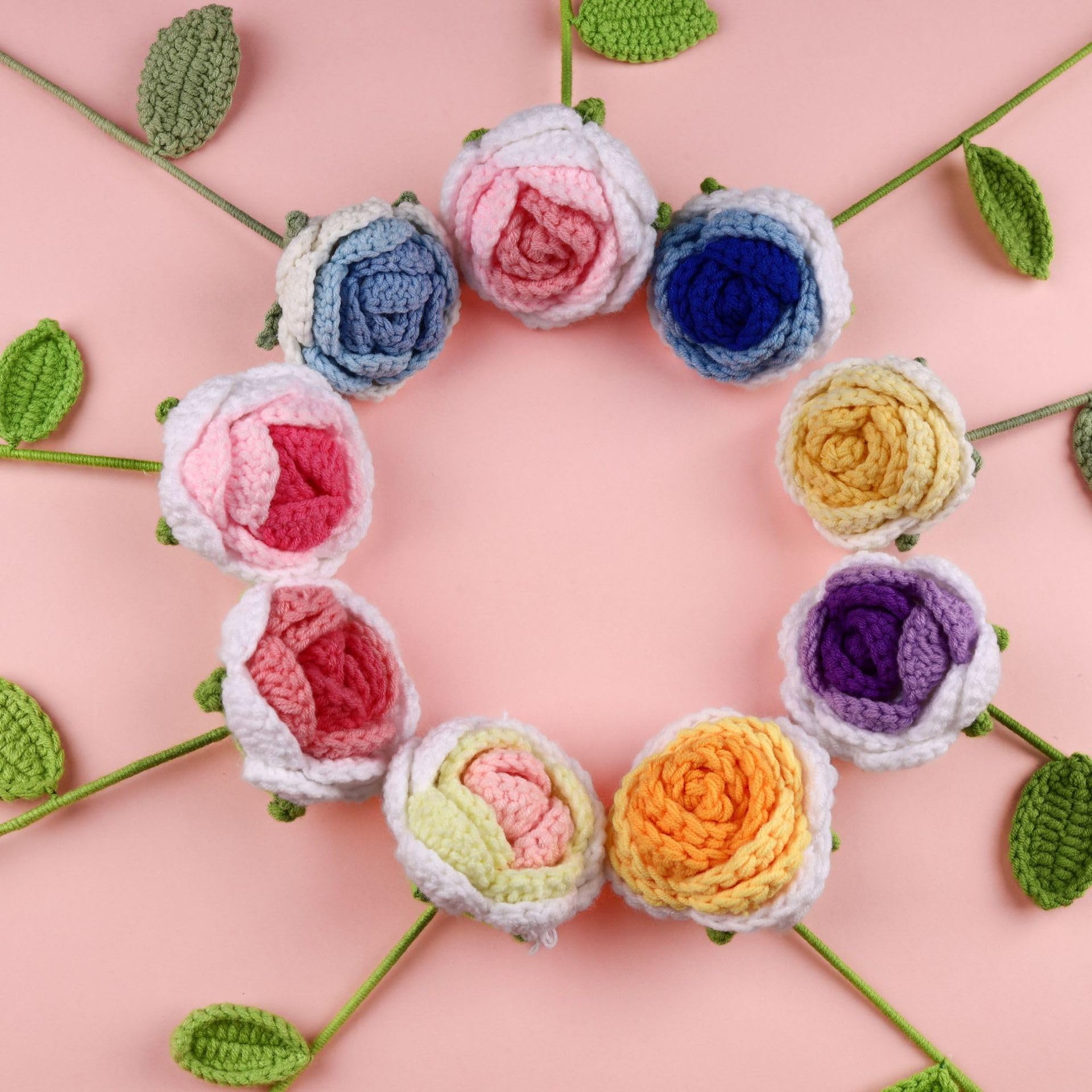 Amazon｜手作りのかぎ針編みの花 - グラデーションカラーのバラが付い 