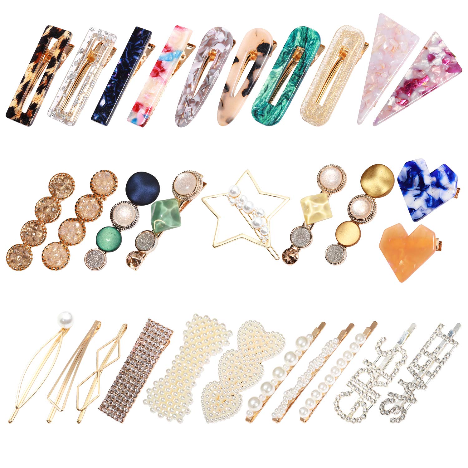 KECUCO Pearls Hair Clips for Women and Girls - 30 Pcs Fashion Korean Style Pearls Hair Barrettes Sweet Artificial Macaron Acrylic Resin Barrettes Hairpins for Women, Ladies and Girls Headwear Styling Tools Hair Accessories