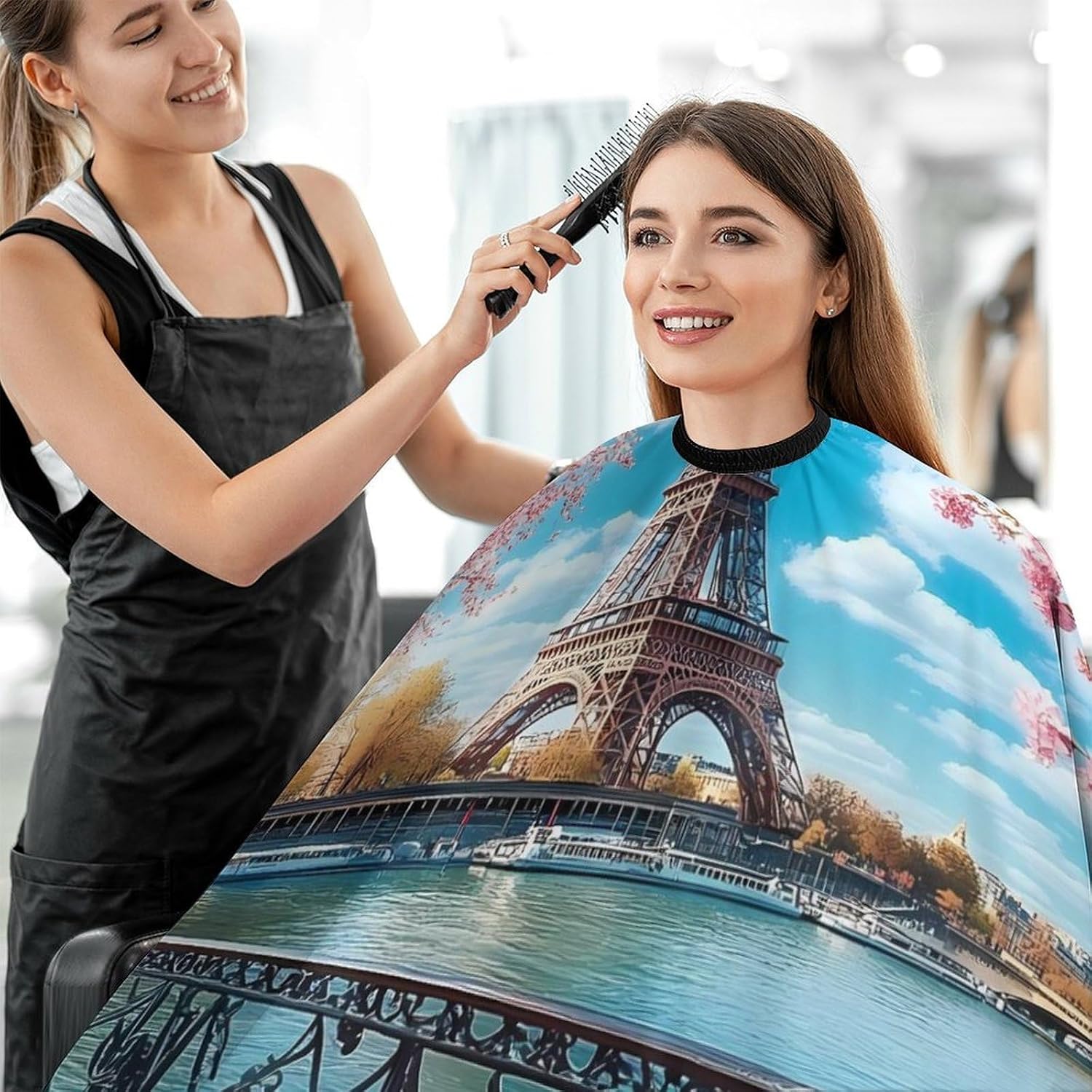 Eiffel Tower Coffee Bar Barber Cape Professional Hair Cutting Apron Hairdresser Cape for Men Women