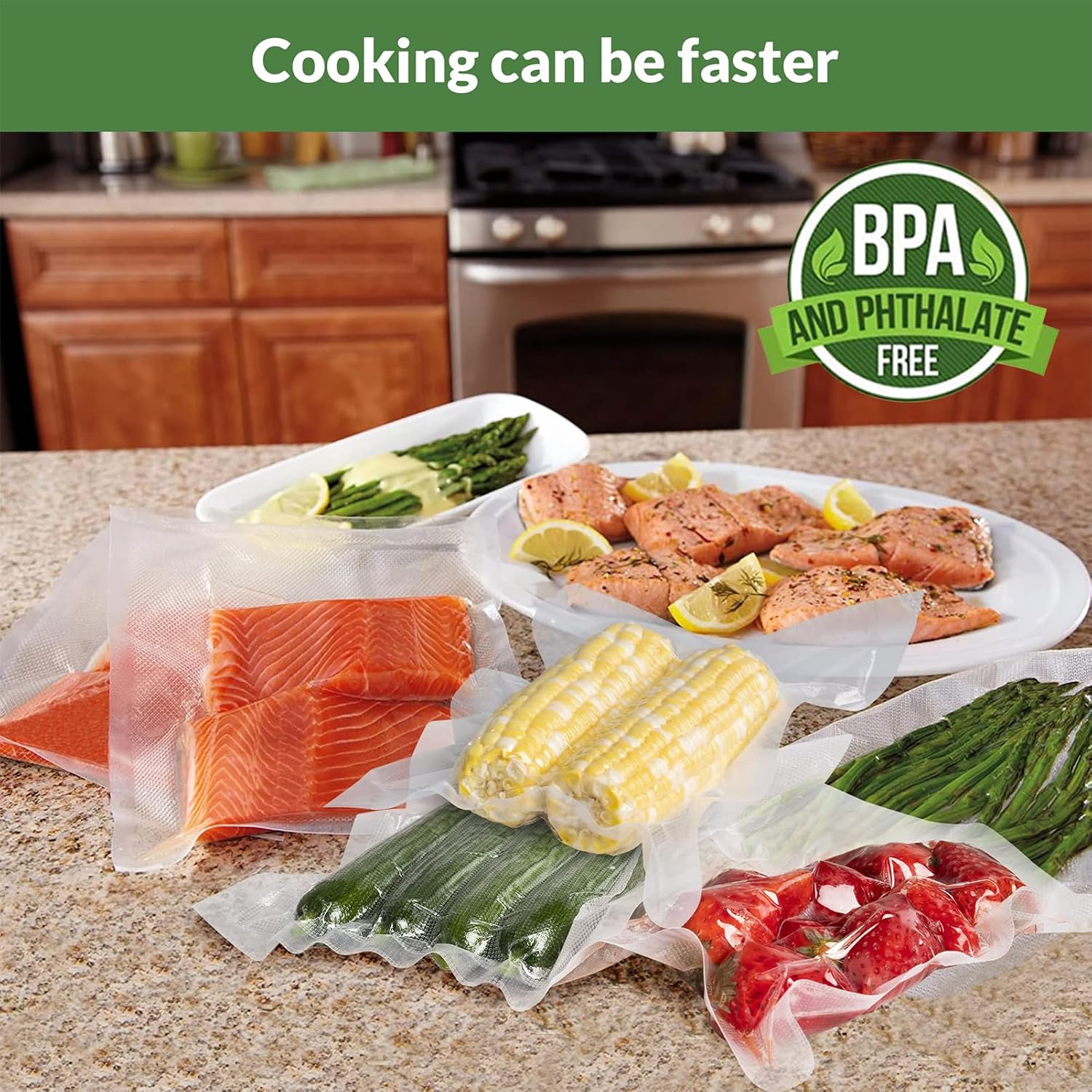 Vacuum Sealer Bags, Vacuum Sealer Rolls - 4 Pack (2 x 8.6" x 16.4" & 2 x 11" x 16.4"), Compatible with All Clamp Vacuum Sealers, BPA Free Food Storage, for Food Preservation, Ideal for Sous Vide