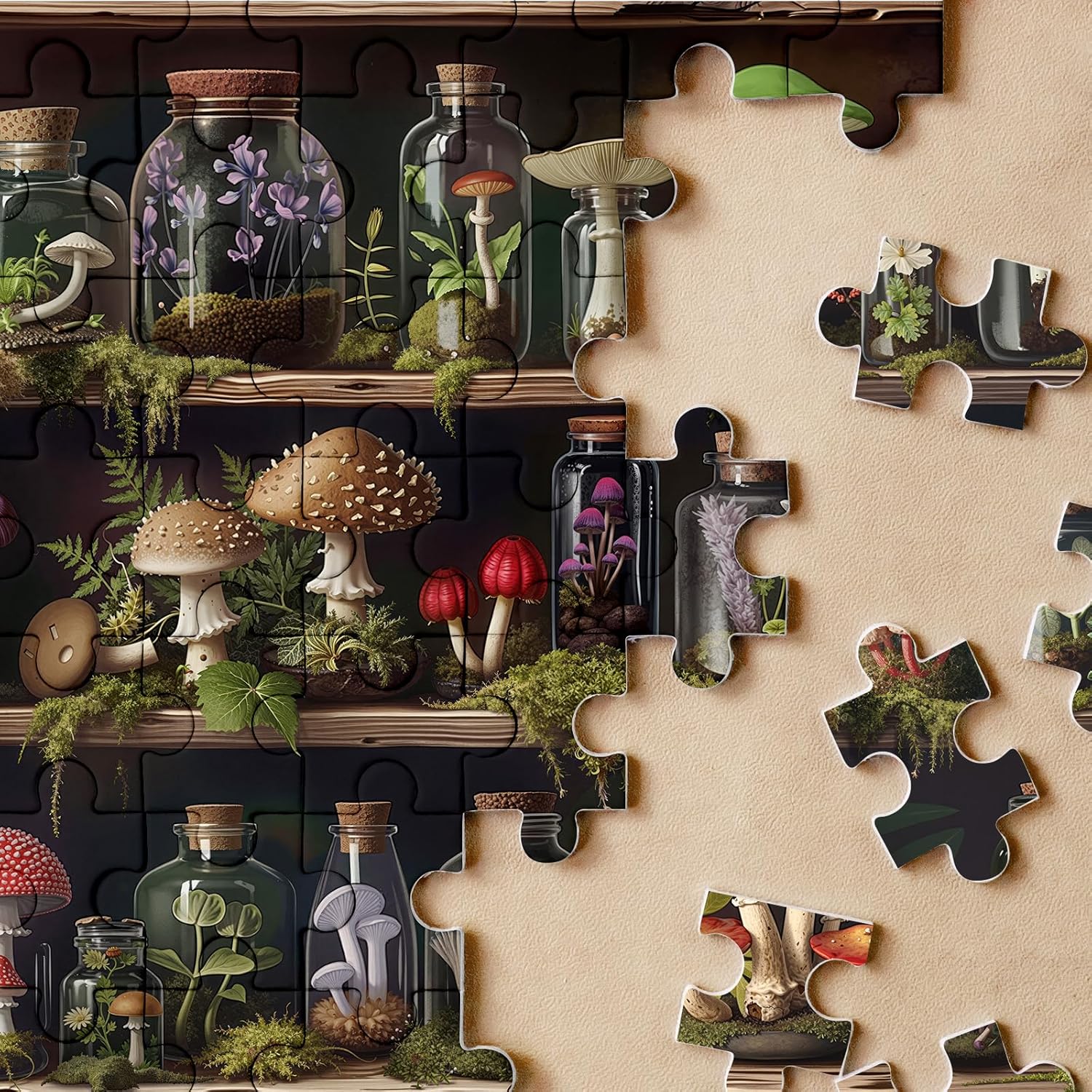 Bookshelf Mushroom Forest Puzzles for Adults 1000 Pieces. Colorful Nature Plant Jigsaw Puzzles. Challenging Family Art Puzzles