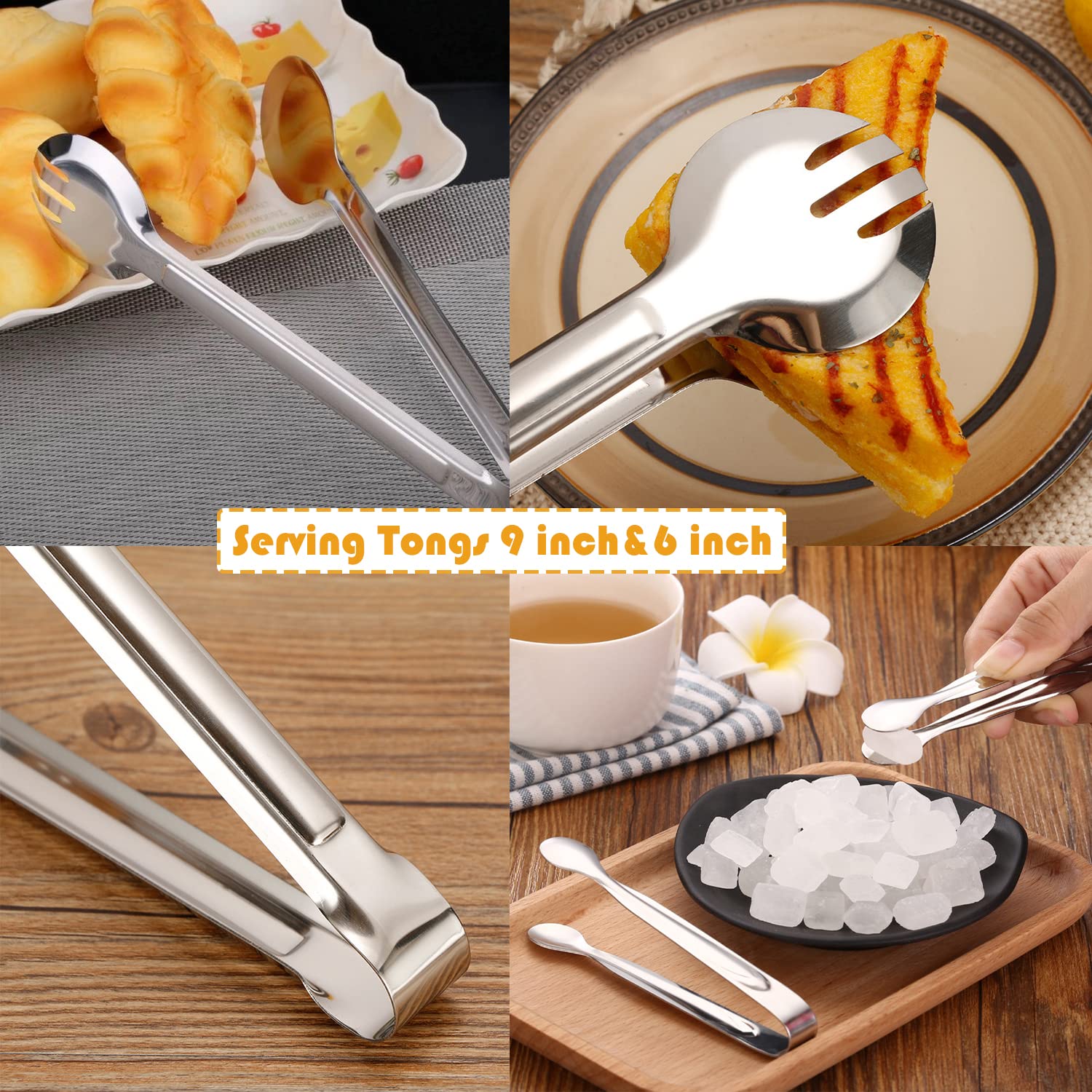 12 utensili da portata in acciaio inox, grandi cucchiai scanalati, forchette pinze, pinze per zucchero, torta, coltello da burro, cucchiaini da caffè, ideali per buffet, catering, banchetti,