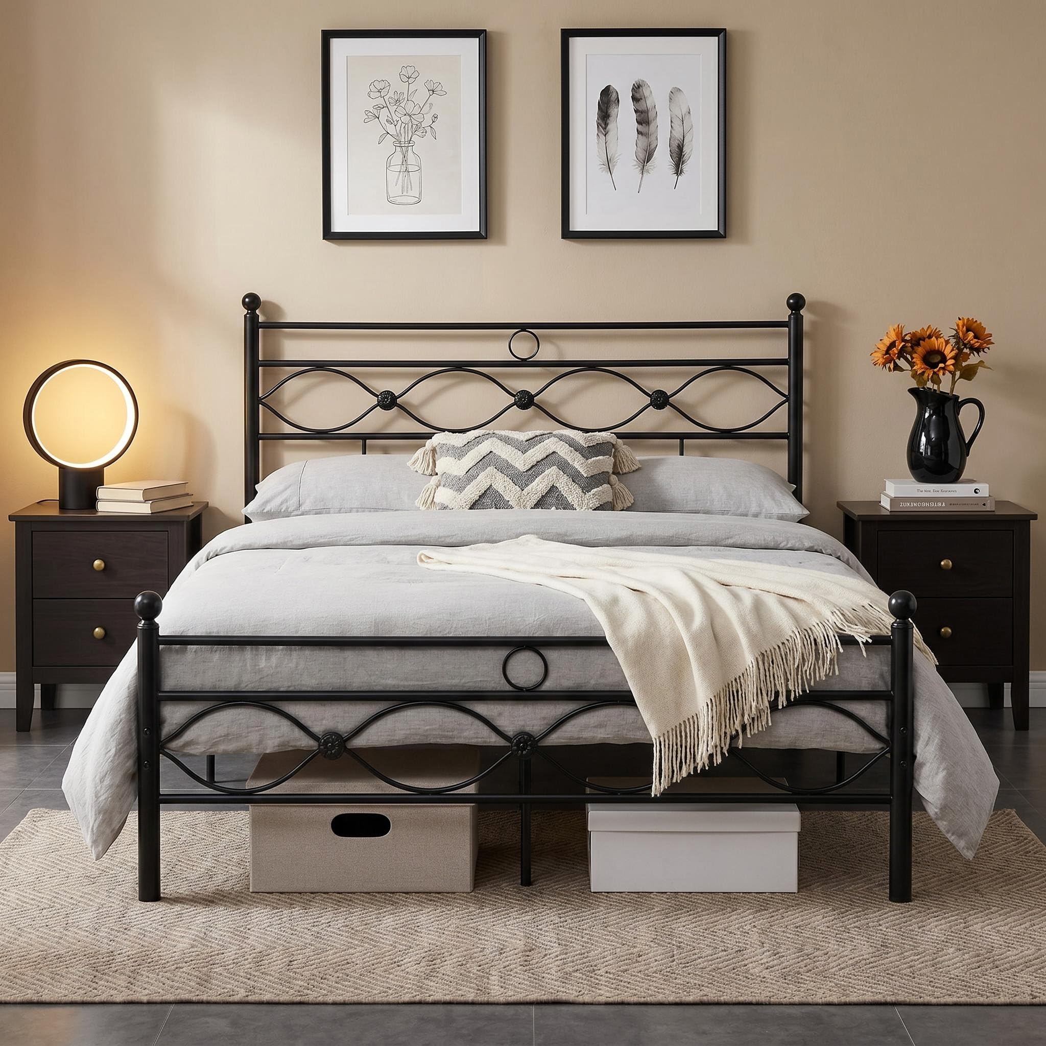 Panana Double Metal Bed Frame,135 x 190cm,4FT6 Platform Bed with 28cm Under Bed Storage,Modern Luxury Solid Bedstead for Guest Room,Bedroom (Black) โ image 1