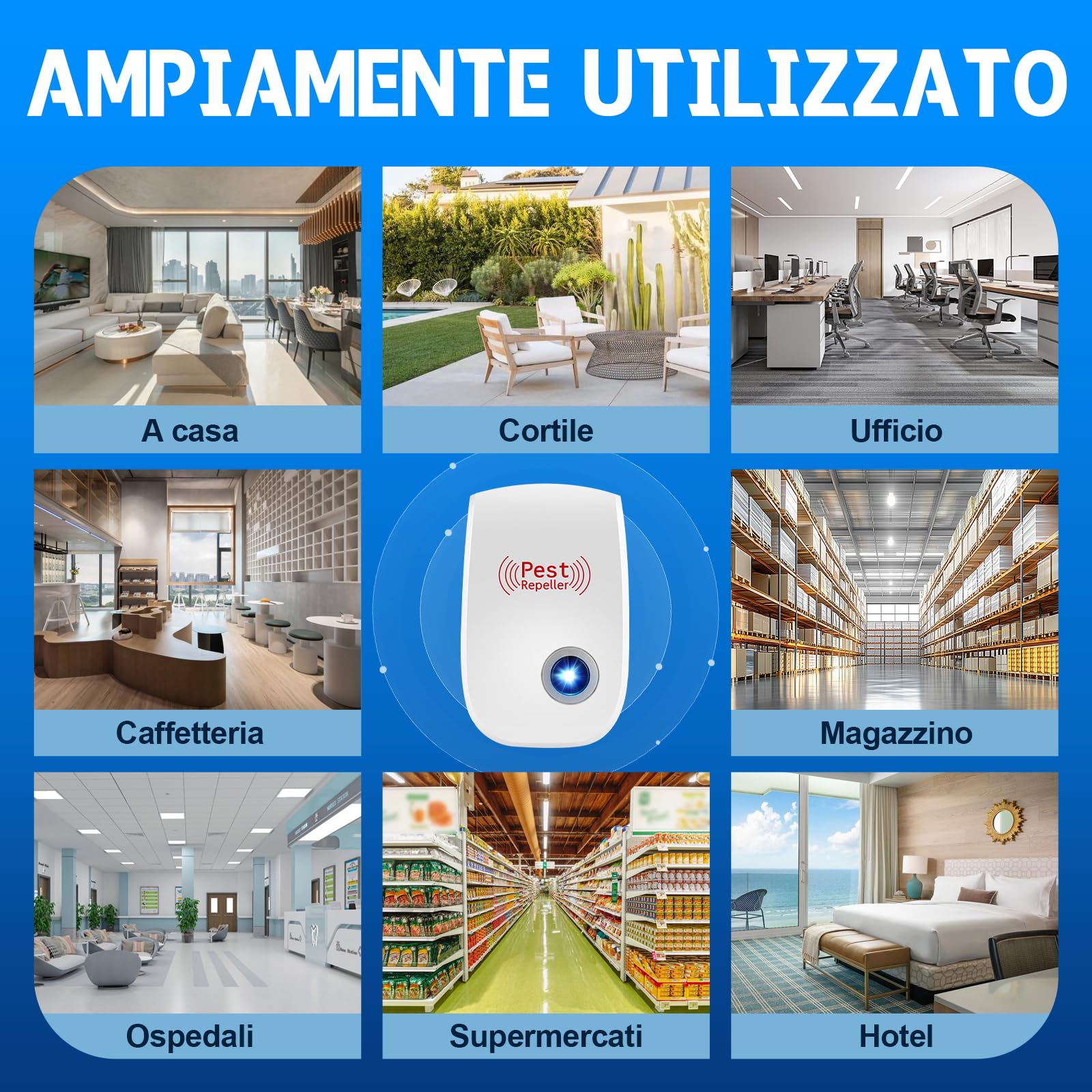 8 pcs Repellente ad Ultrasuoni per Topi,Antizanzare Repellente Ultrasuoni Professionale,Efficace Contro le Formiche/Mosche/Insetti/Scarafaggi/Topi/Zanzare/Ragni,Human & Pet Friendly