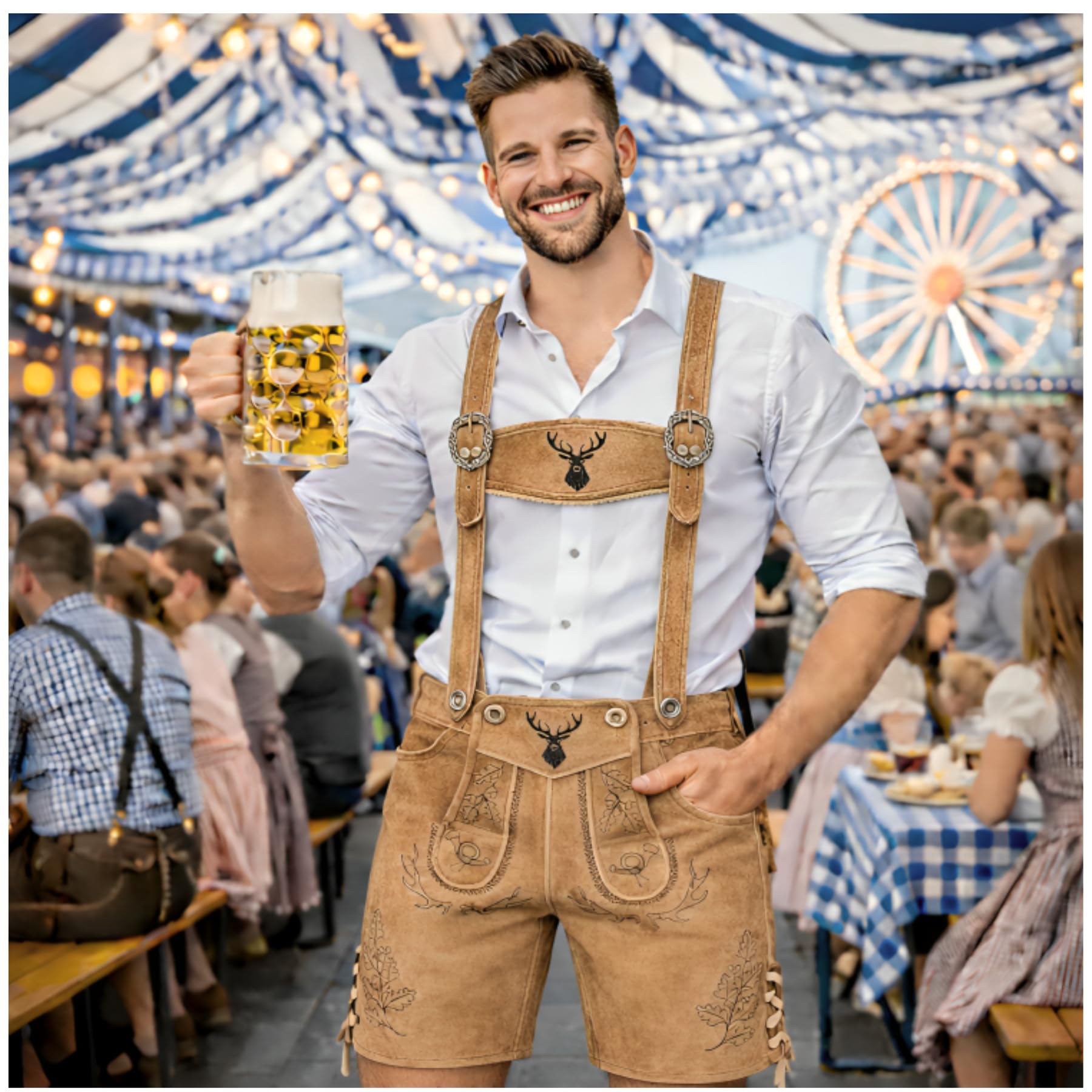 Herren Trachten Lederhose HK5 + Träger, Echtes Leder, Gr. 44-60