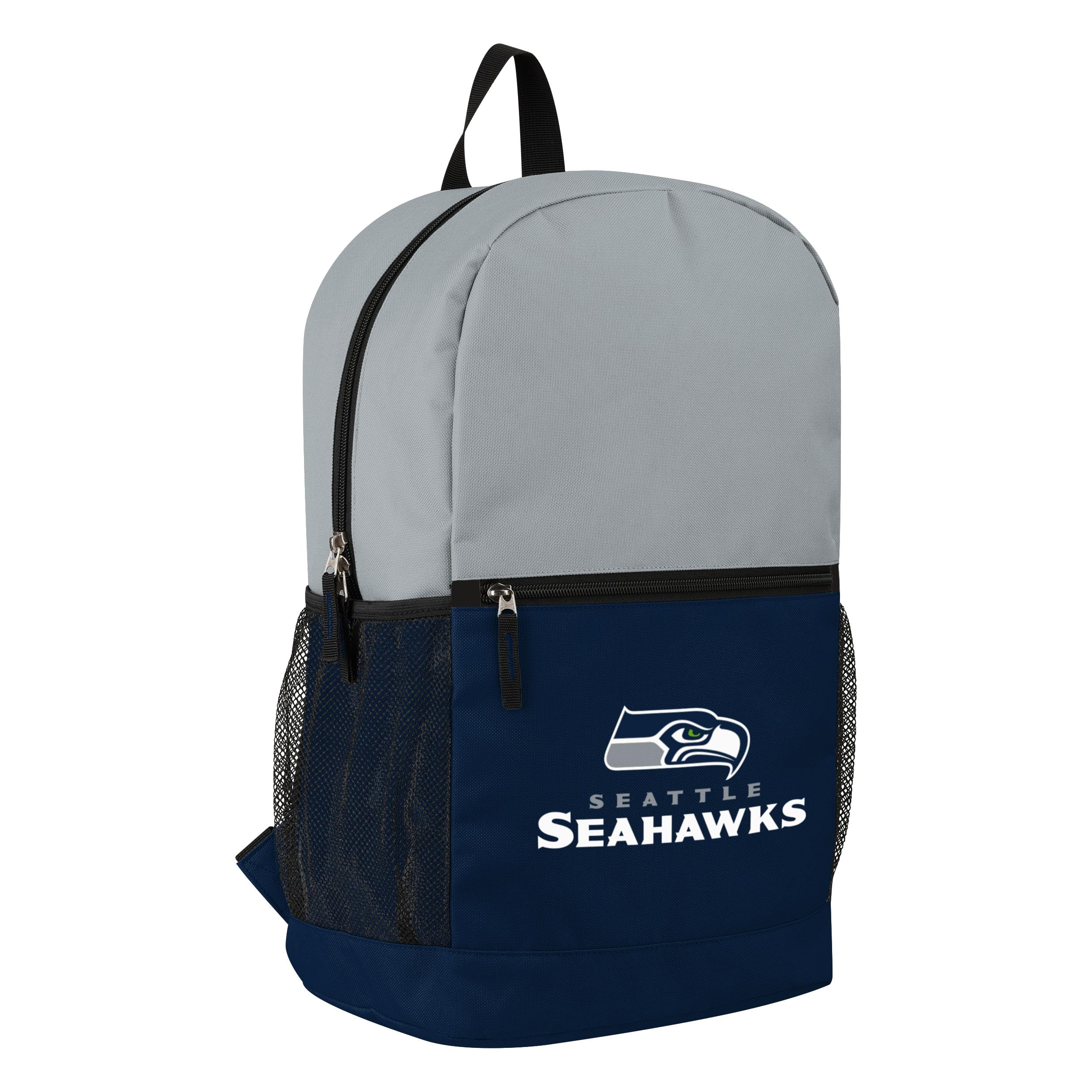 FOCO NFL Officially Licensed Football Team Color Primary Logo 2 Tone Big Logo Color Block School Bag Travel Backpack - Seattle Seahawks