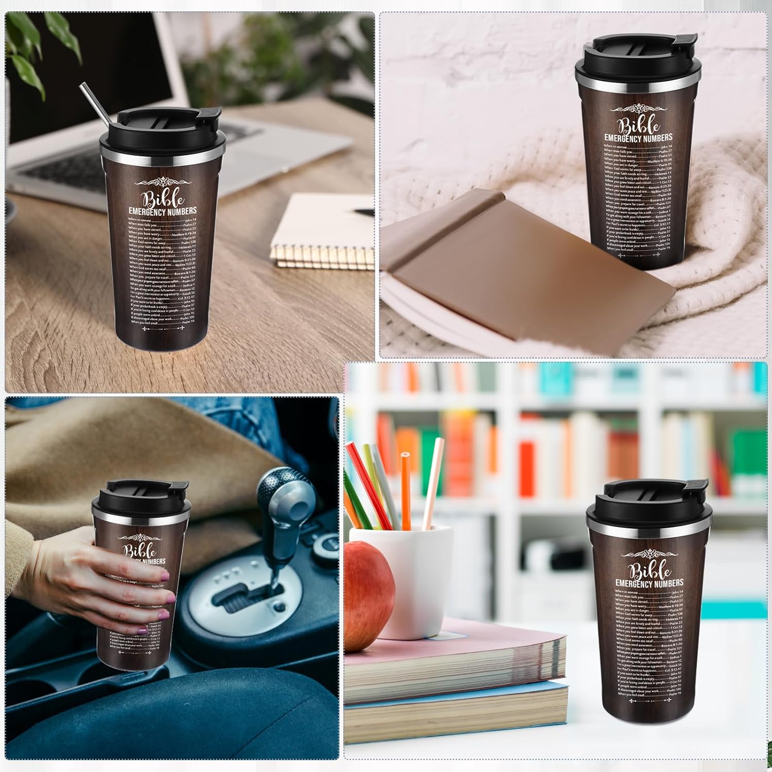 Meanplan 10 Set Christian Bible Verse Tumbler Bulk 17oz Coffee Cup Religious Jesus Christian Tumbler Inspirational Mug for Pastor Appreciation Day Gifts Thanksgiving(Brown, Emergency Number Style) - Image 6