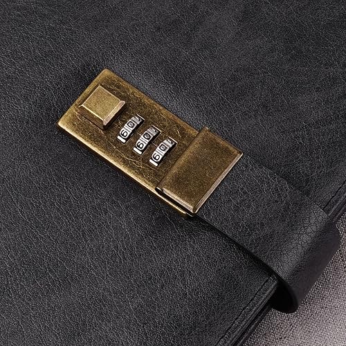 Vista 8 de WEMATE Diario con cerradura, diario A5 de piel sintética con candado, 240 páginas, diario de cerraduras vintage, cuaderno de contraseña con Negro