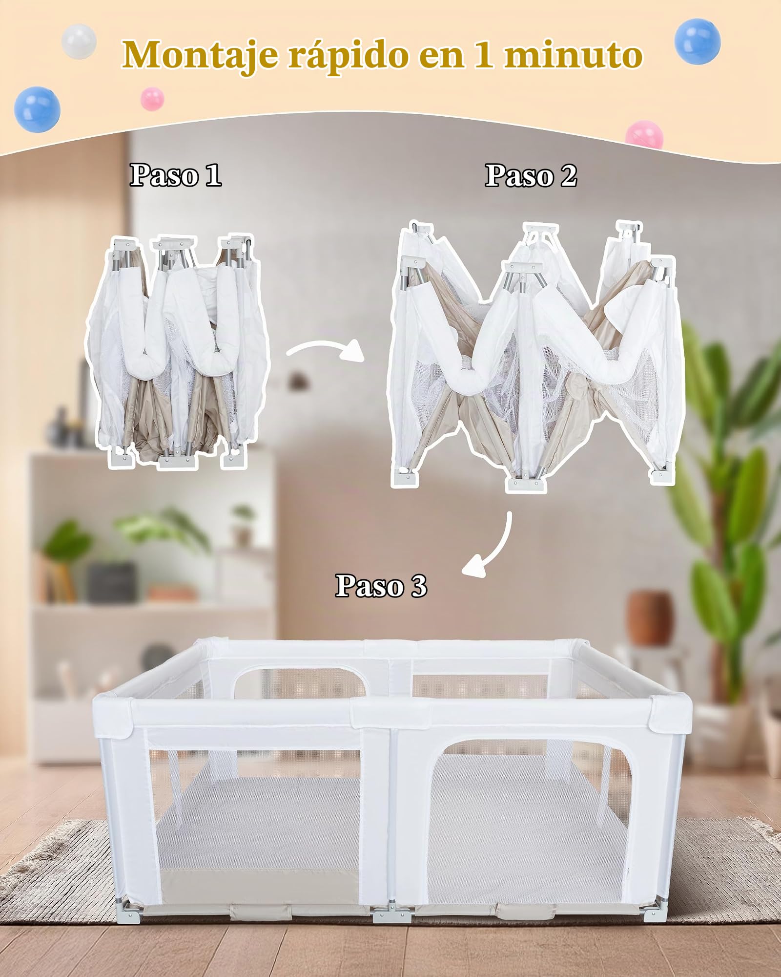 Parque Infantil Grande y Plegable para Bebe: 180x150x75 cm para Interior y Exterior Con 20 Pelotas Oceánicas,1 Canasta de Baloncesto,4 Asas y 1 Bolsa de Viaje - El área de Juego Ideal para Los Niños