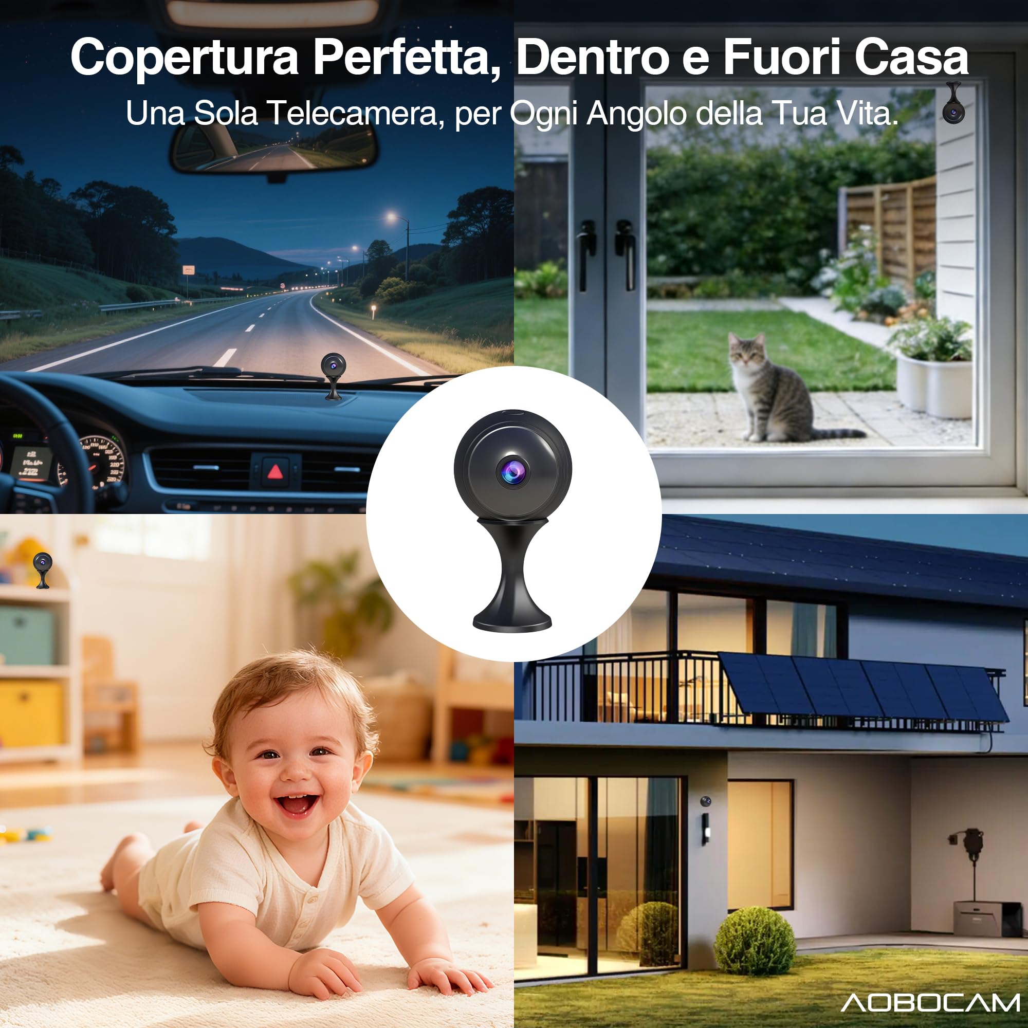 Mini Telecamera WiFi Interna 4K, Supporta WiFi 2.4/5GHz, Piccolo Telecamera di Sicurezza per Visione Notturna, 4 Ore Autonomia, Notifiche Movimento, Doppia Memoria SD/Cloud, Controllo Remoto APP