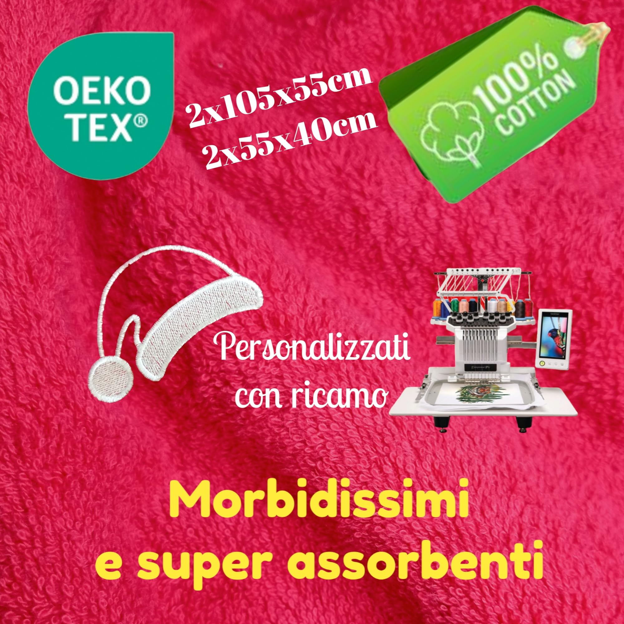 Regalo di Natale per coppia. Set asciugamani natalizi bagno personalizzati. 4 asciugamani rossi ricamati in 100% cotone.