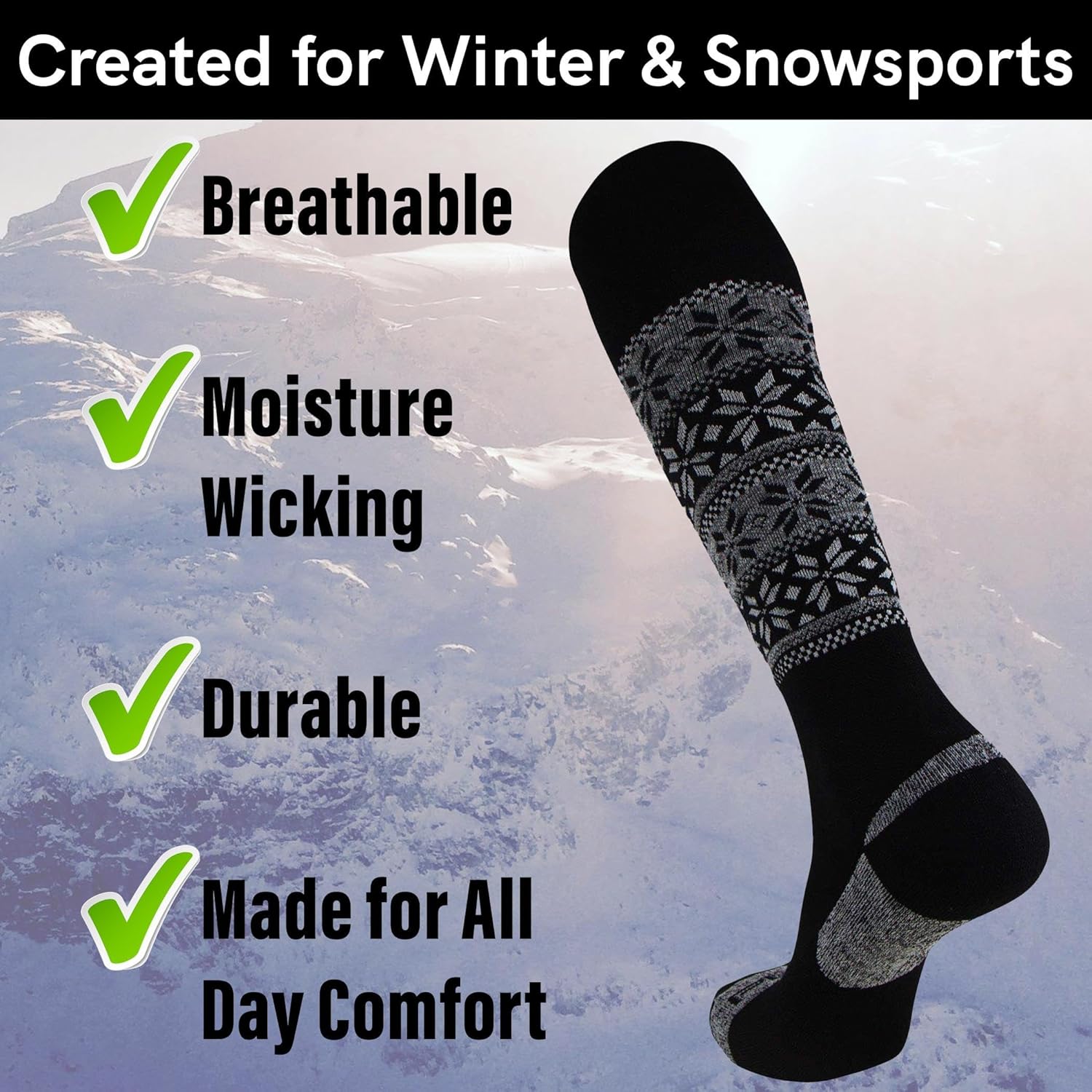 Pure Athlete Alpaca Ski Socks – Men Warm Wool Sock, Women Skiing, Snowboarding - Image 3