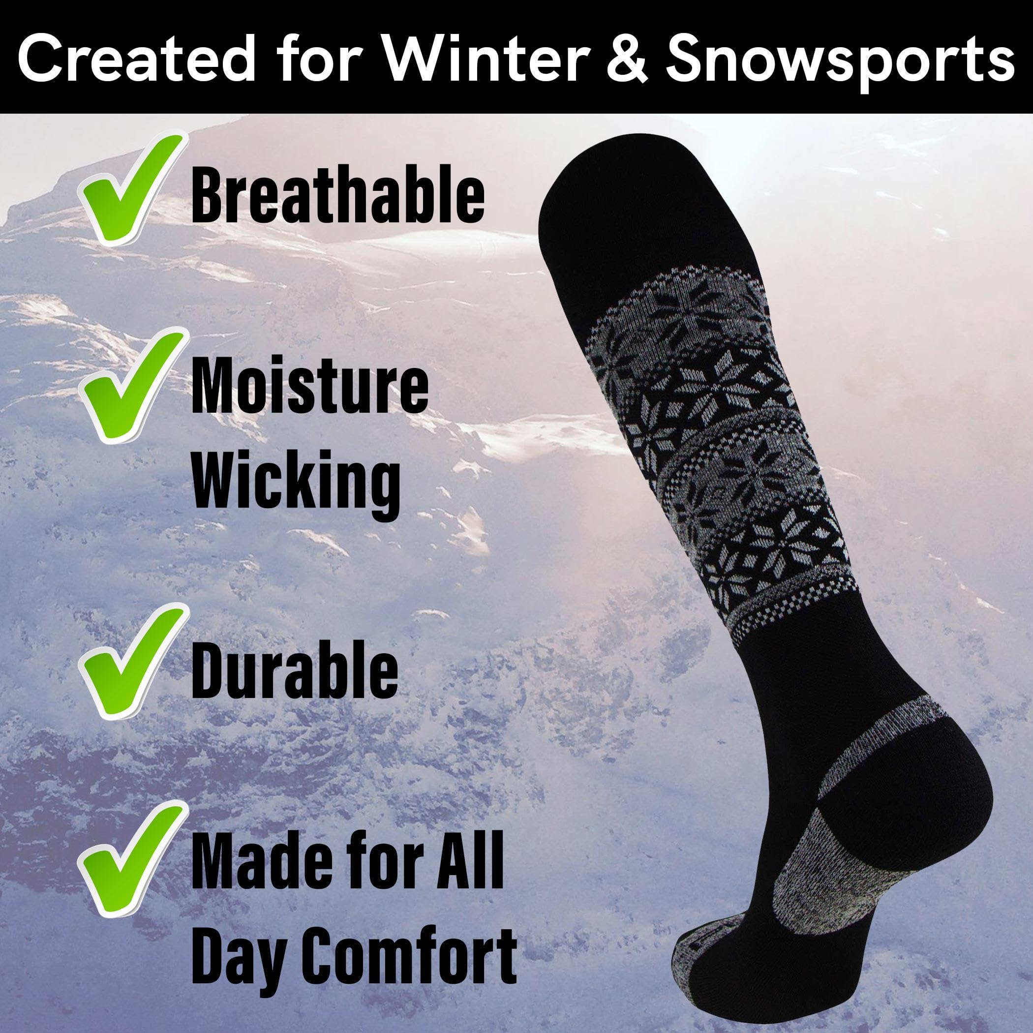 Pure Athlete Kids Alpaca Wool Ski Socks - Warm Wool Ski Sock for Boys, Girls - Skiing, Snowboarding