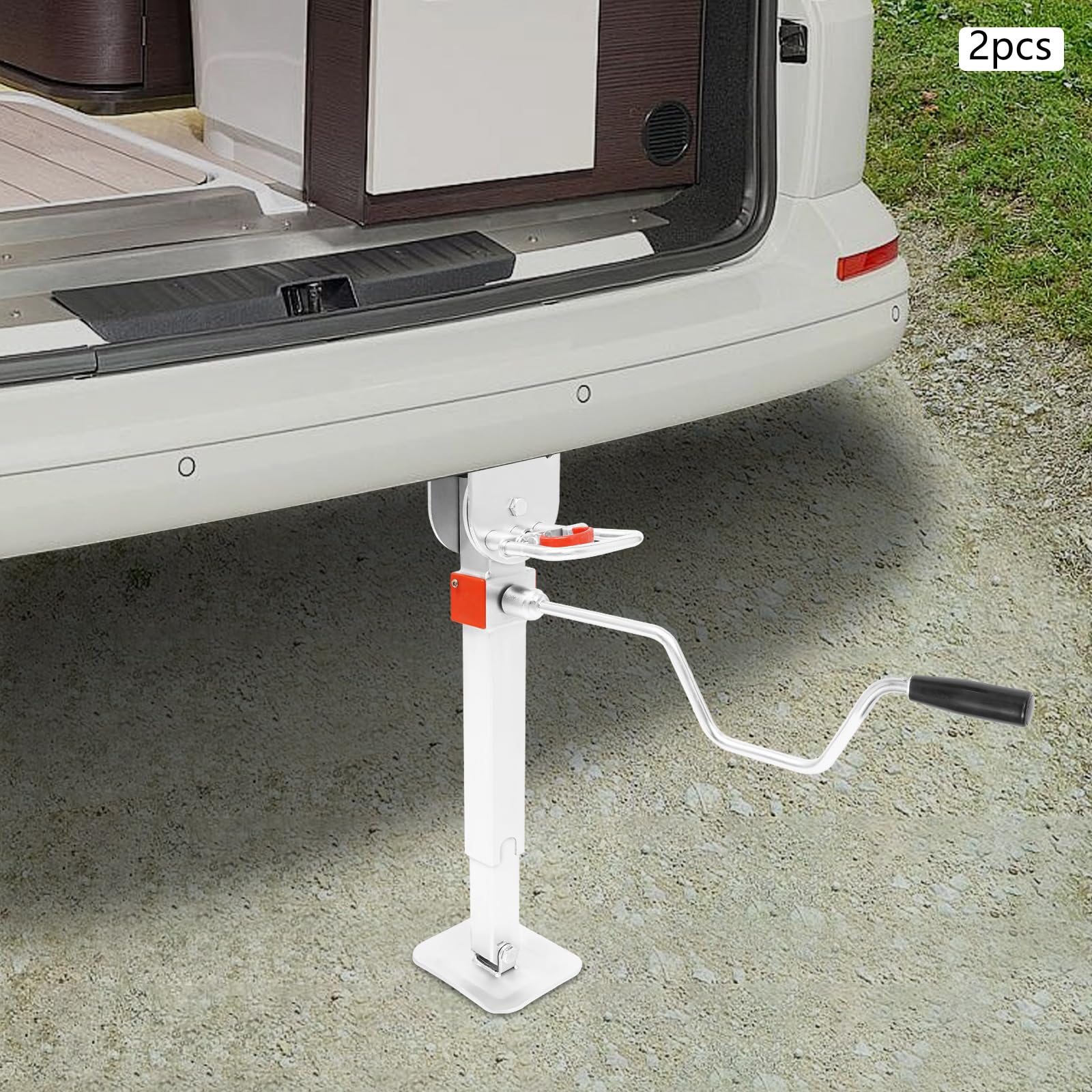 Wohnmobil-Wagenheber – Tragkraft 2 t, 2-teiliges Set, Hebebock mit 90° schwenkbarer Anschlusshalterung, Höhenverstellung 42–56 cm, Unterstellböcke geeignet für schwere Anhänger (Weiß)