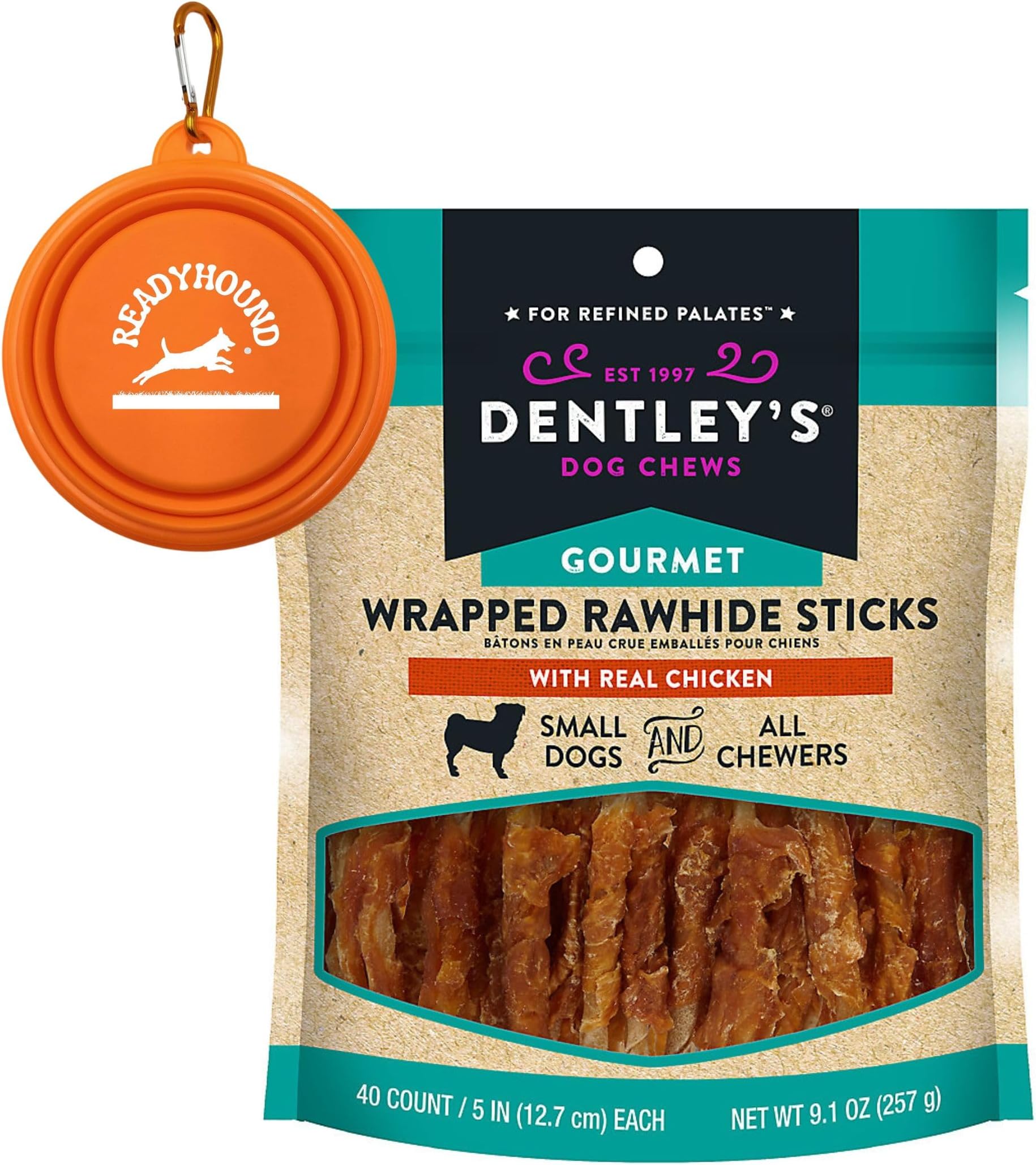 ReadyHound DENTLEY'S Gourmet Wrapped Rawhide Sticks Dog