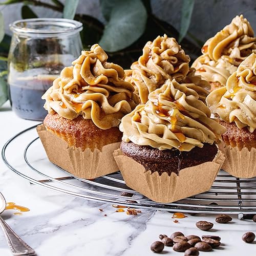 Miniatura 6 de Whaline 500 moldes cuadrados para cupcakes, color marrón, desechables, para hornear, para otoño, baby shower, boda, despedidas de soltera,