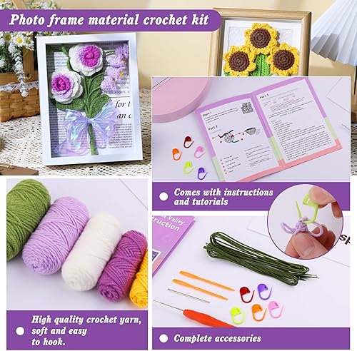 Miniatura 4 de Pnytty Kits de ganchillo para principiantes, kit de ganchillo para principiantes con tutoriales en video paso a paso, kit completo de inicio de