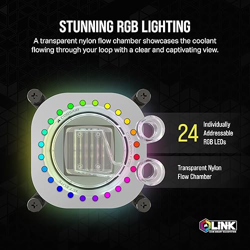 Miniatura 6 de CORSAIR iCUE Link XC7 RGB Elite - Bloque de agua para CPU - Cámara de flujo transparente - 24 LEDs RGB - Compatible con Intel LGA 1700, AMD AM5 y