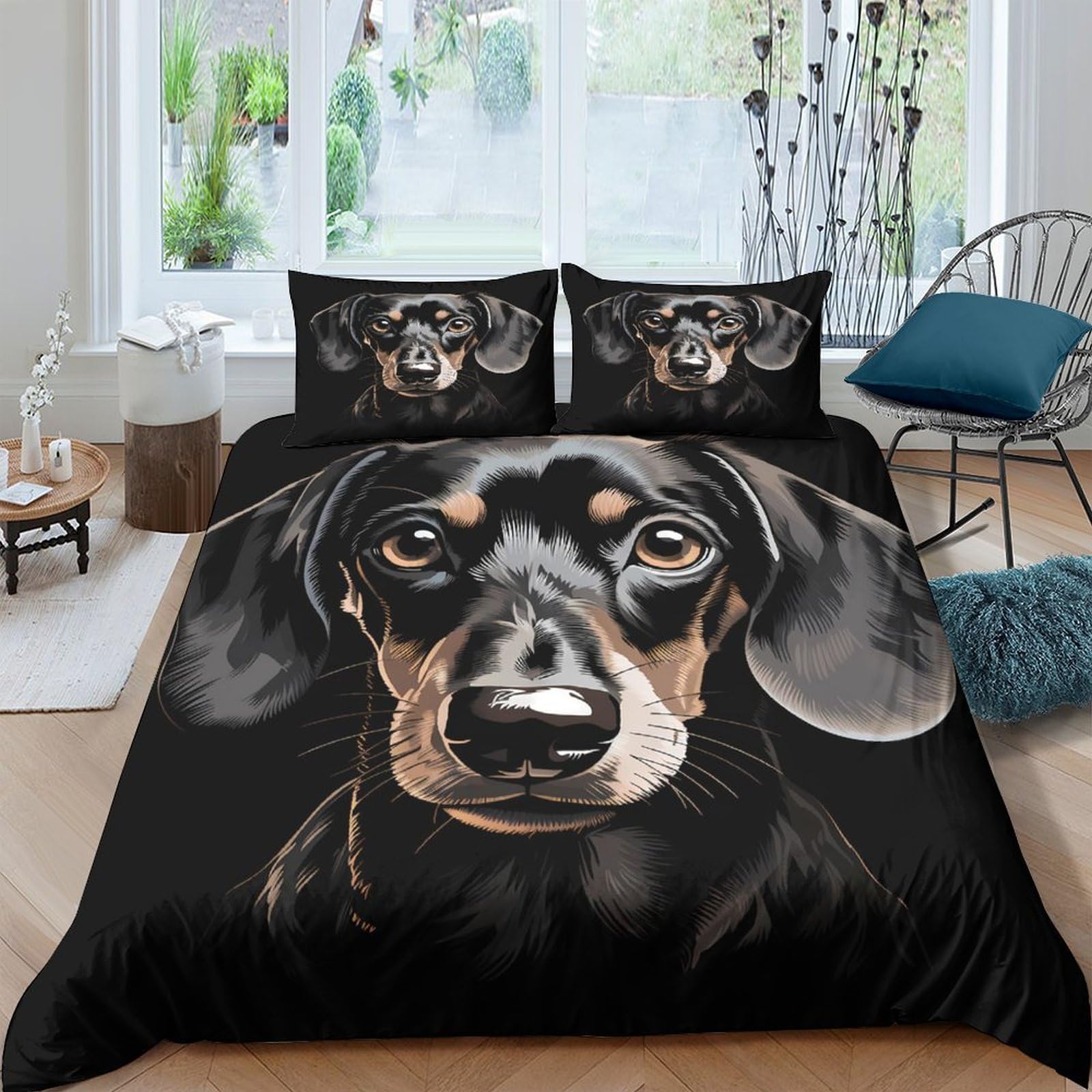 Ctjqhvkz Style-8 3D Printed Dachshund Dog Fitted Sheet Microfiber Soft Black Animal Bed Cover For Bedroom Guest Room Dorm Mattress Decor Single（135X200cm）