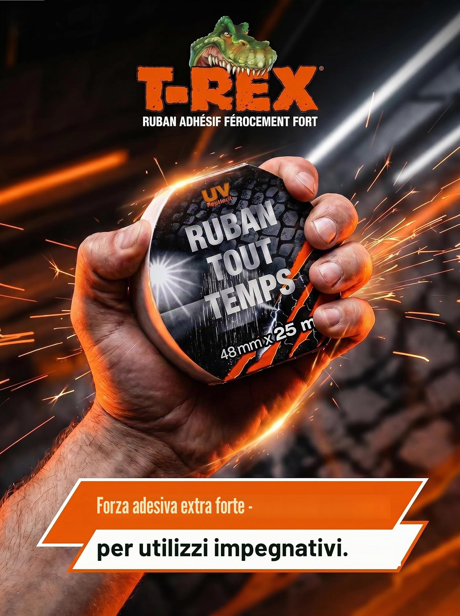 T-REX All Weather Tape - Nastro impermeabile per riparazioni extra forte per uso interno ed esterno - trasparente e resistente alle intemperie | 48 mm x 25 m