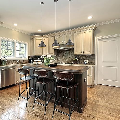 Miniatura 3 de Mini iluminación colgante de granja sobre la isla, lámpara de techo industrial de altura ajustable, accesorio colgante redondo de bronce para