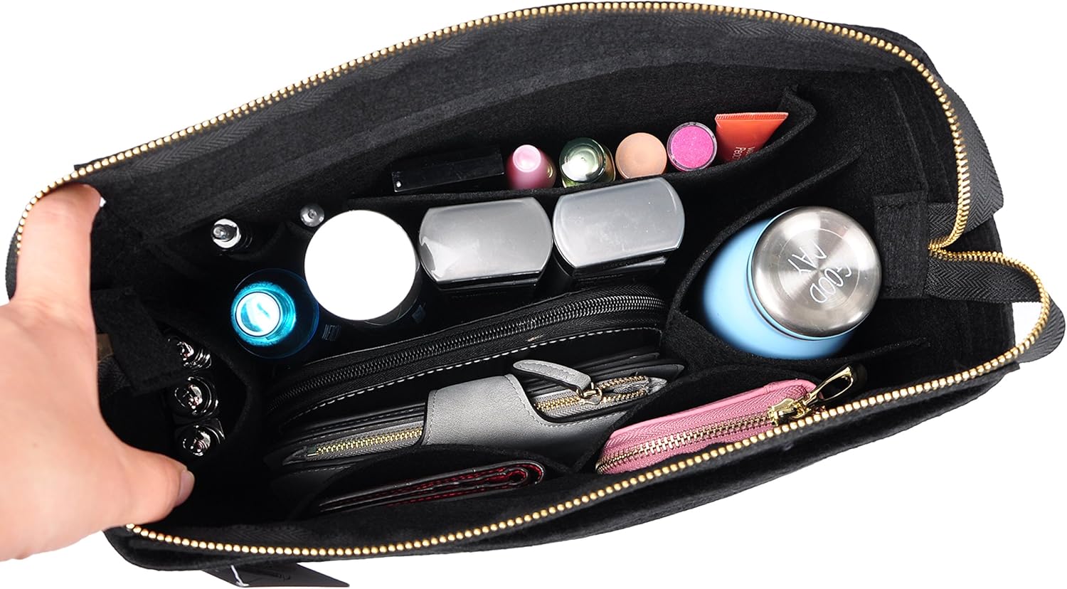 Vercord Felt Zipper Handbag Tote Purse Duffel Backpack Organizer Insert Black Medium - Image 7