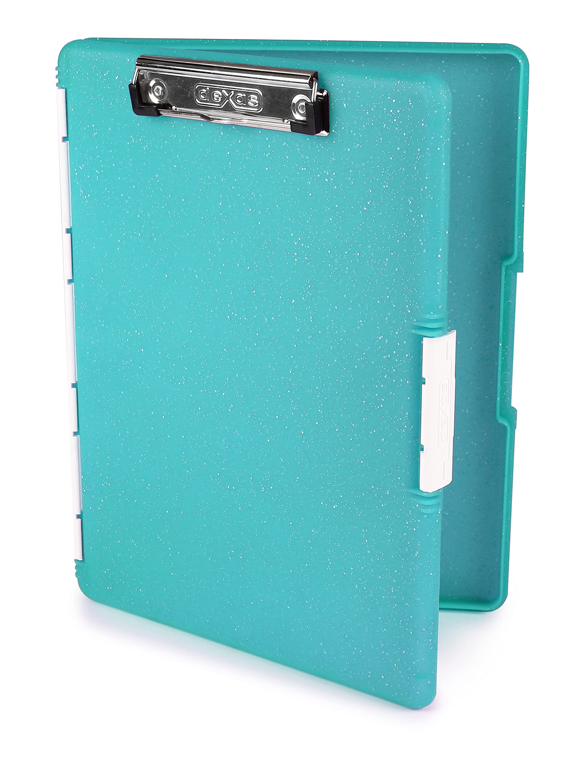Dexas Slimcase 2 Plastic Clipboard with Storage and Side Opening, Teal Glitter, Office Supplies Clipboards to Organize, Carry and Store, A4 Holder,