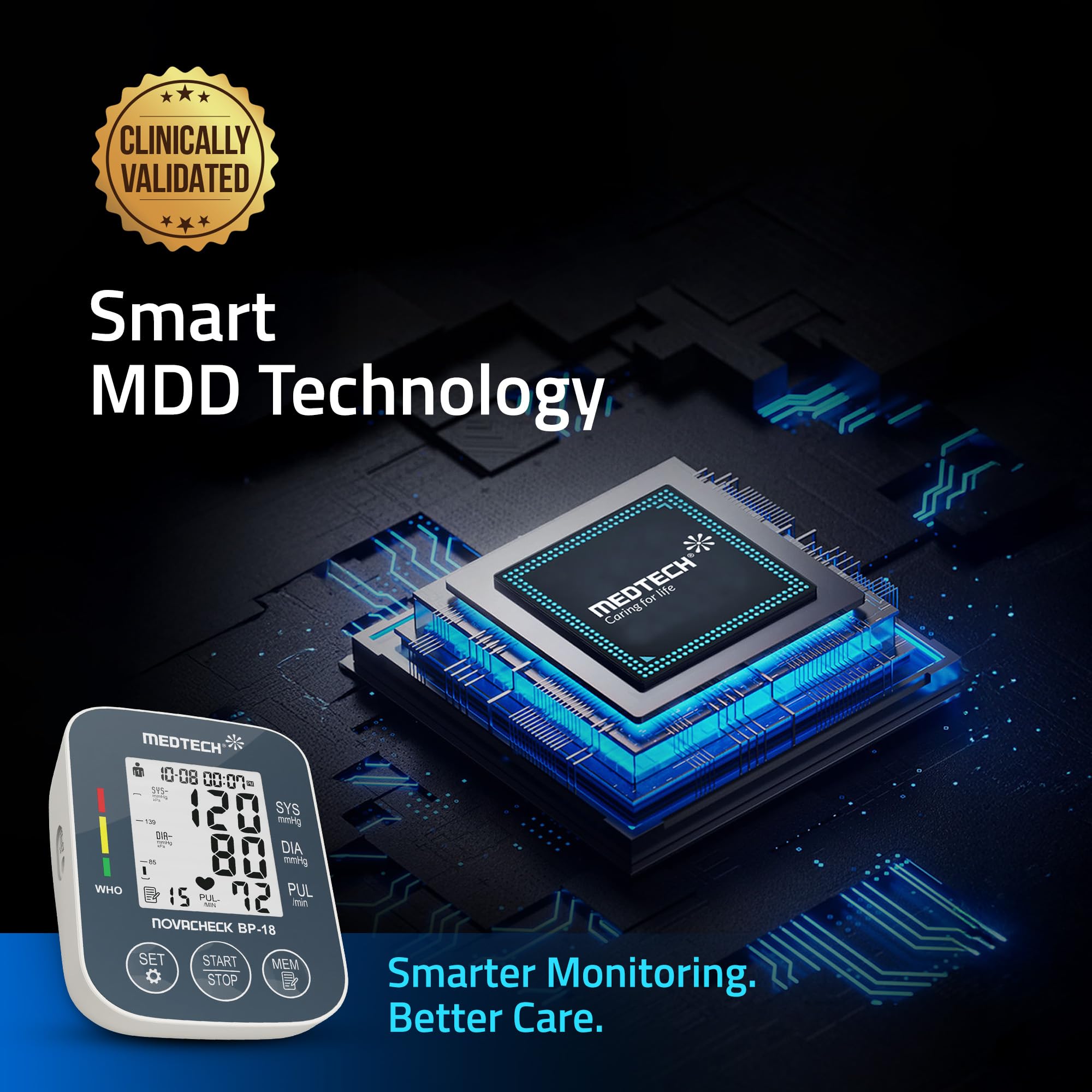 MEDTECH® BP18 Fully Automatic Portable Digital Blood Pressure Monitor with Smart MDD Technology and USB-C Port - Full Size Cuff - 22-42cm 4