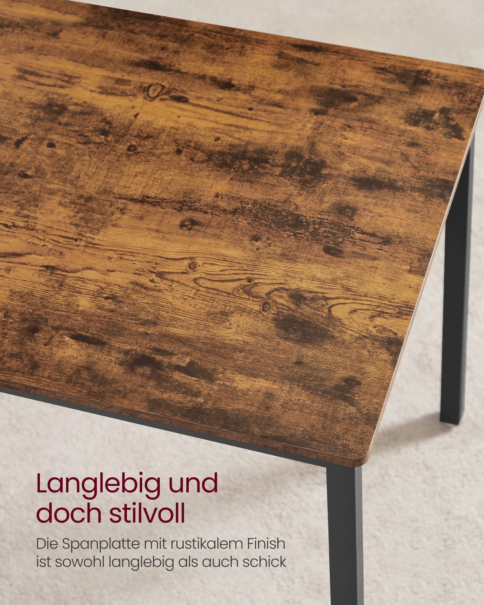 VASAGLE Esstisch mit 2 Bänken, 3er-Set, Küchentisch 70 x 110 x 75 cm, 2 Bänke je 30 x 97 x 50 cm, Stahlgestell, vintagebraun-tintenschwarz KDT070B01