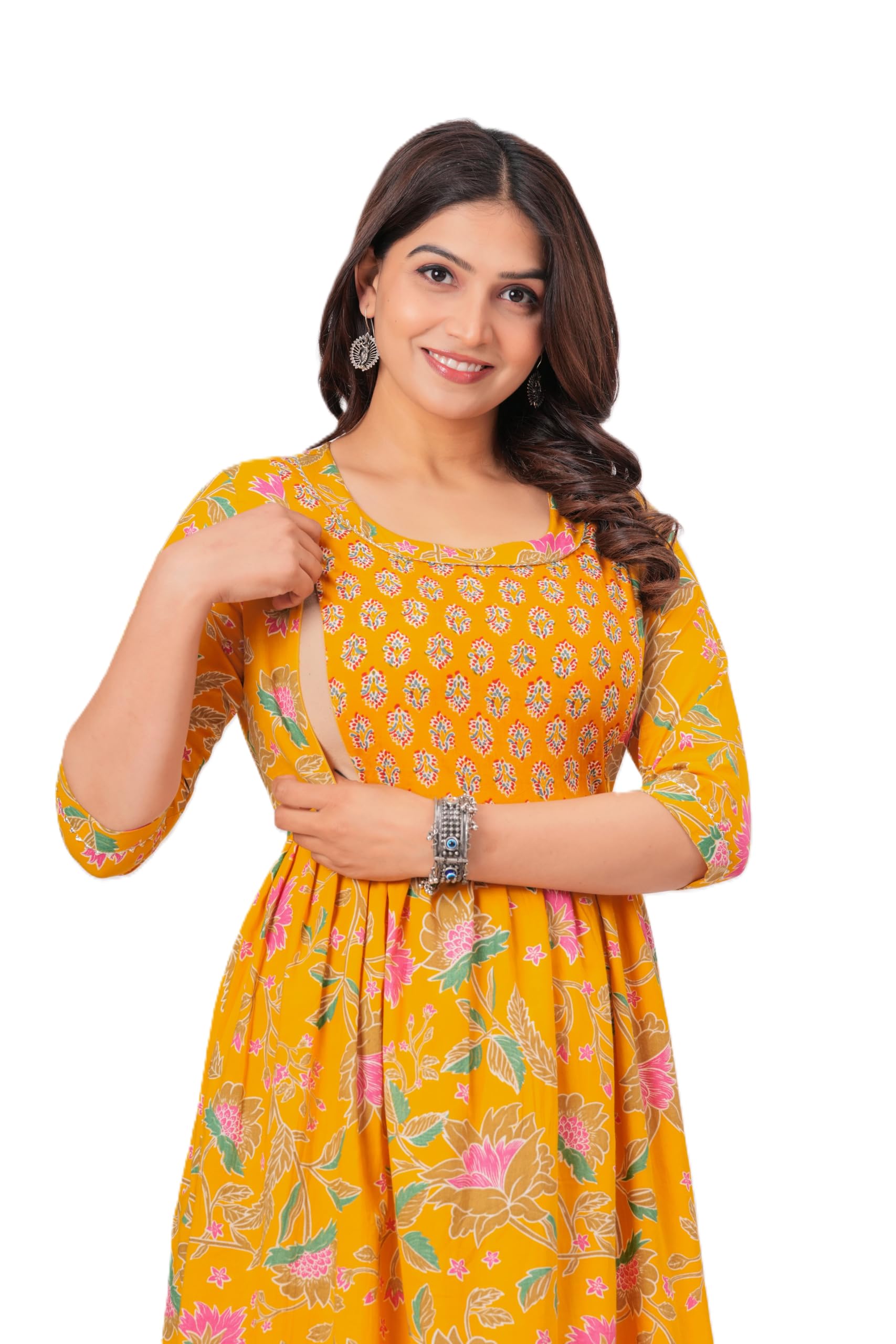 Maternity Feeding Kurti with Zipper for Baby Shower Ethnic Wear-image-0