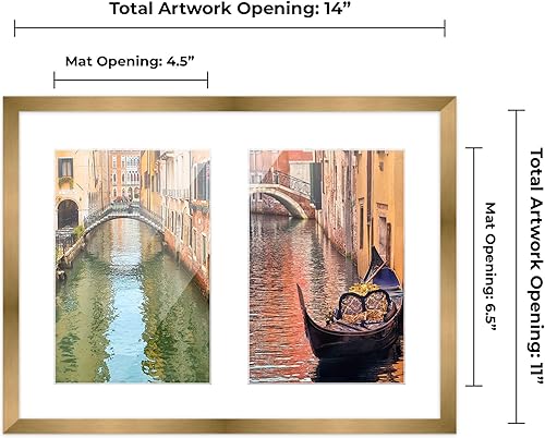 Miniatura 4 de Poster Palooza Marco de collage con acabado de bronce dorado metálico, tapete blanco, con capacidad para dos fotos de 5 x 7 pulgadas, acrílico