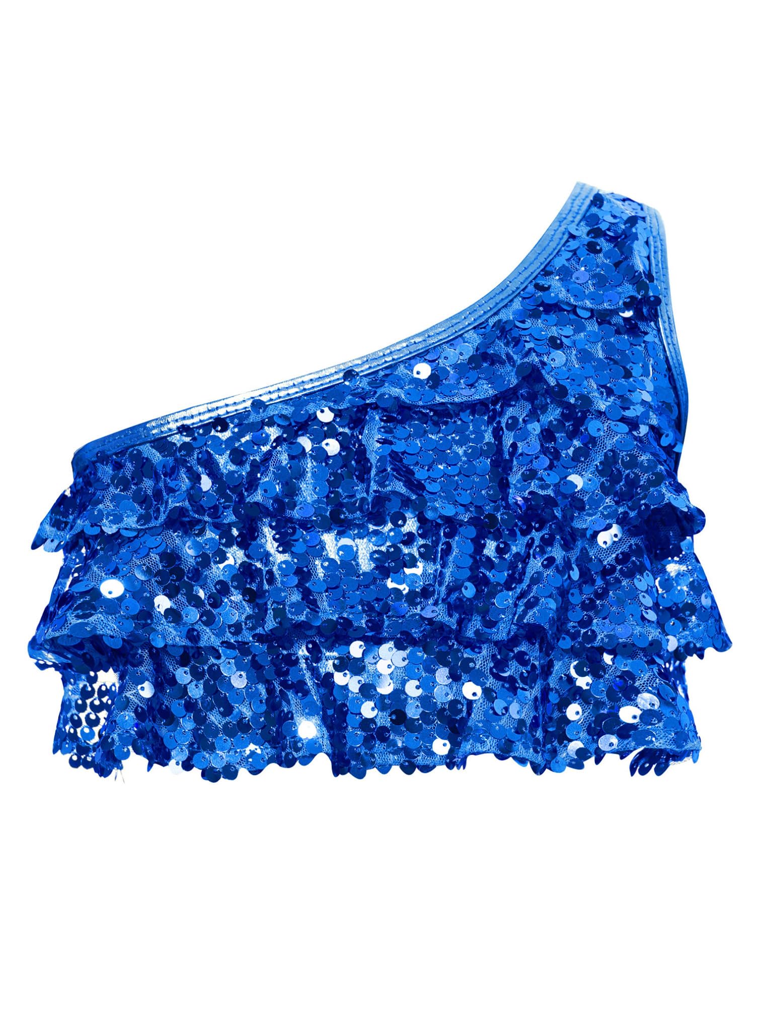 ranrann Tuta da Ginnastica Artistica Ragazza Monospalla Crop Top in Paillettes e Pantaloni a Zampa Completo Sportivo da Danza Moderna Jazz Hip Hop Ballo di Strada B Blu reale 13-14 anni