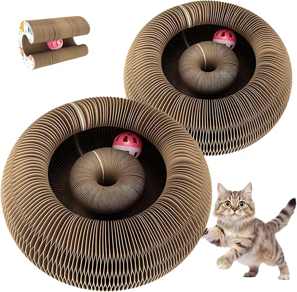 2PCS Cat Toys, Magic Organ Cat Scratching Board Reversible Infinity Scratch Interactive Ball Adventure Flexible & Modern Cardboard Cat Scratchers for Bored Indoor Cats