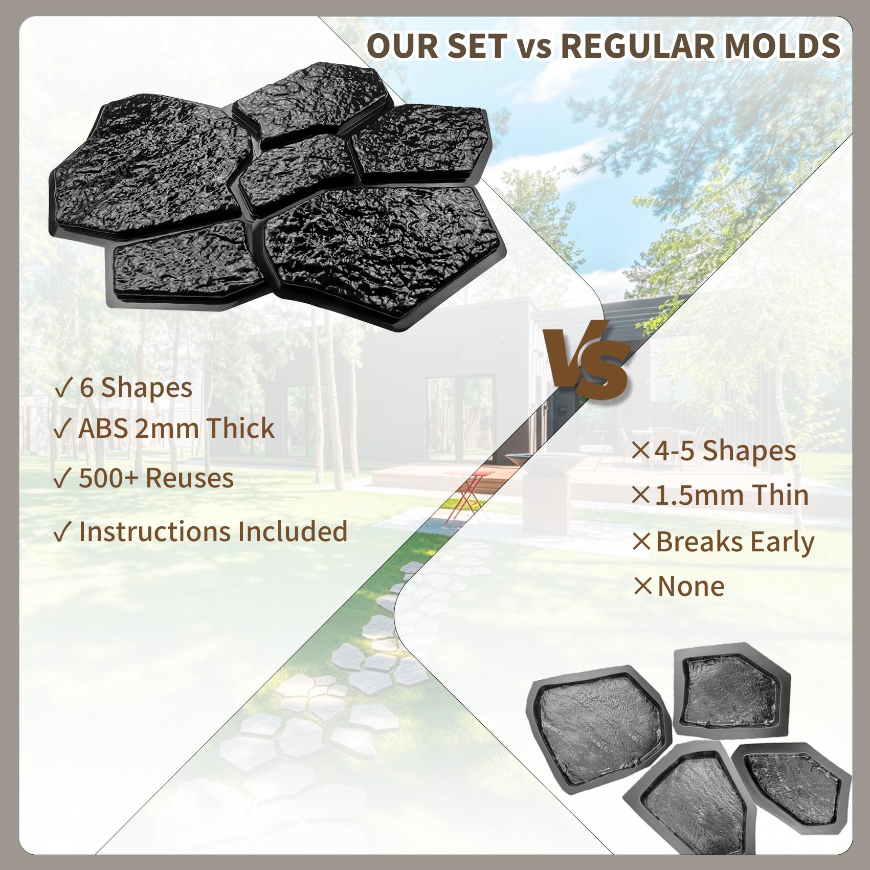 Concrete Paver Molds - 6 Pack for Flagstone -6