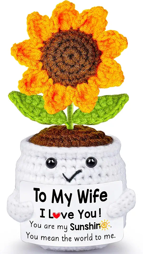 Presentes para sua esposa, presente de marido, para minha esposa, crochê feito à mão, girassol emocional, aniversário romântico, casamento, aniversário de casamento, presentes de dia dos namorados