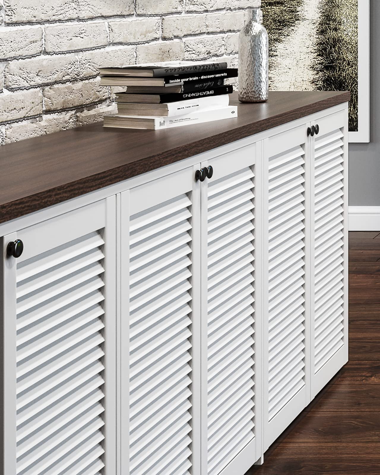 DecoMeister Porte a Lamelle in Legno 394x606 mm Confezione da 2 - Porta Lamella Pino Massiccio - Anta per Armadio a Persiana Aperta - Frontali Mobili e Antine per Guardaroba - Preverniciato Bianco