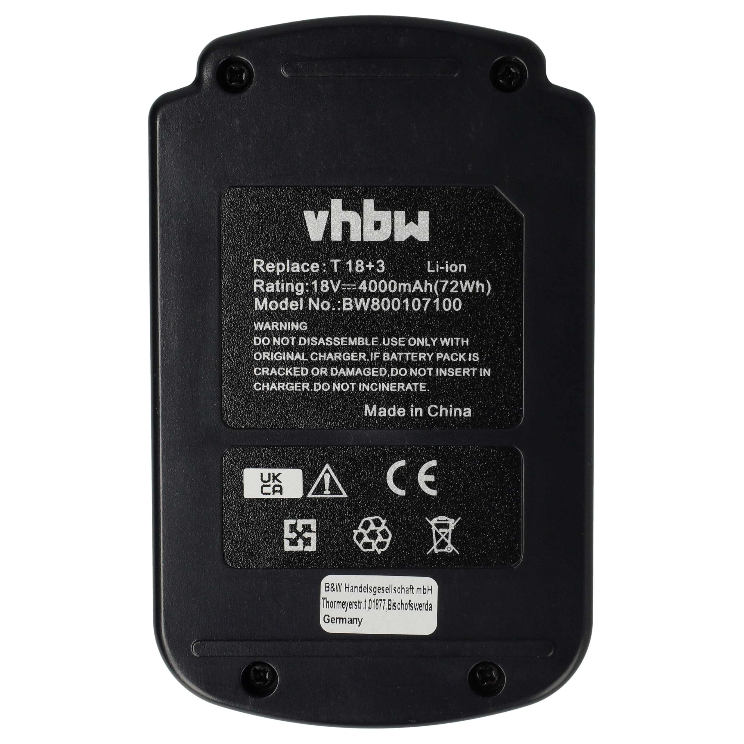 vhbw batteria compatibile con Festo Festool DRC 18/4 Li 5.2-Set, DRC 18/4 Li-Basic utensile elettrico (4000 mAh, Li-Ion, 18 V)