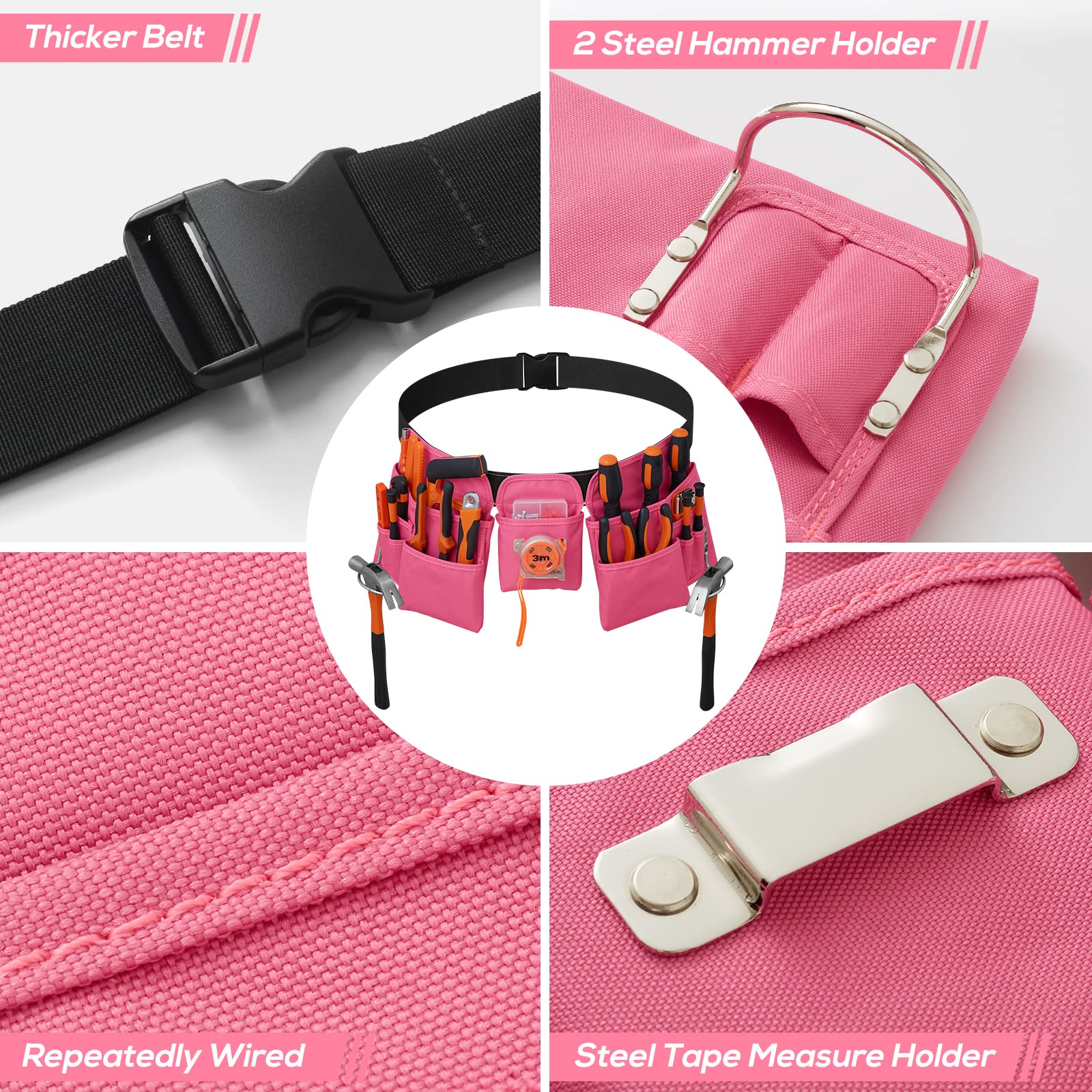 Cinturón portaherramientas para hombres - Cinturón para Herramientas práctico extraíble y ajustable,regalo para el día del padre,adecuado para electricistas,carpinteros,construcción（Rosa）