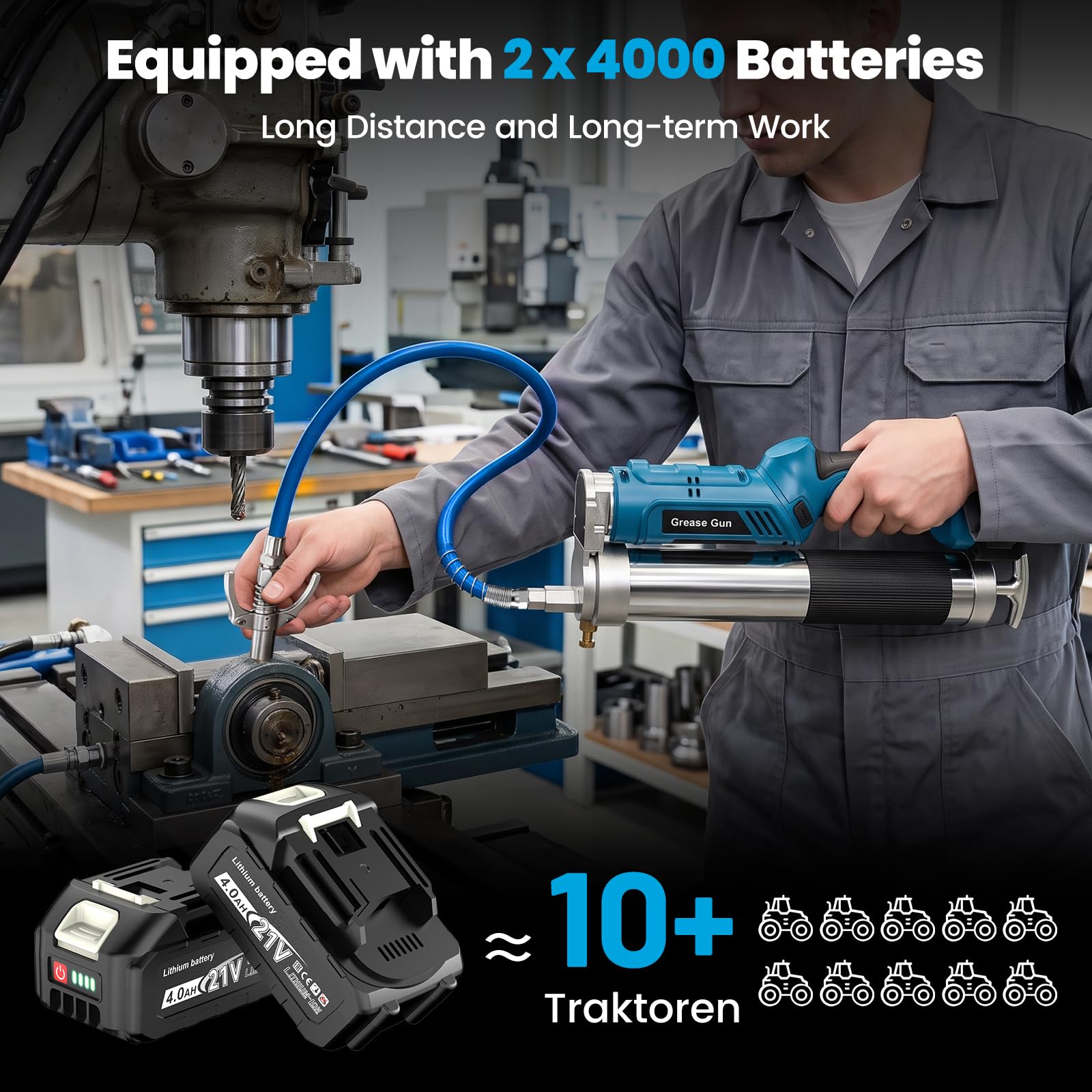 Akku Fettpresse 12000PSI 2-in-1 600ml Kompatibel mit Makita 18V