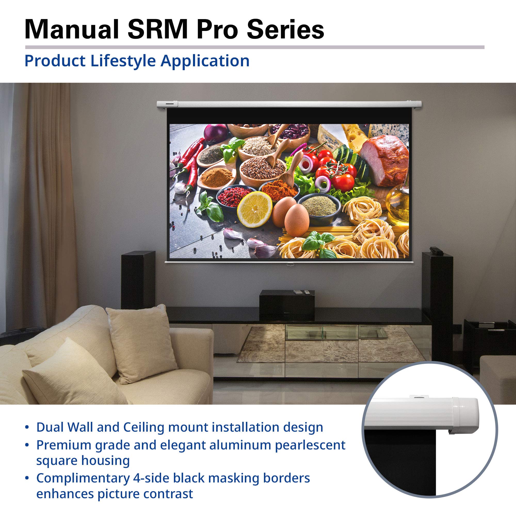 Elite Screens Manual SRM Pro, 120INCH 169, Manual Slow Retract Projector Screen, 8K / 4K Ultra