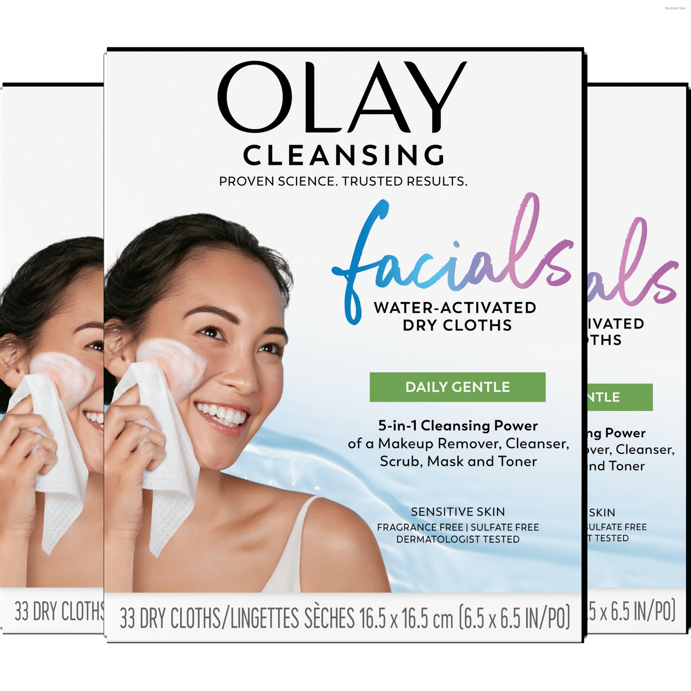 Daily Facials para piel sensible limpia, toallitas desmaquillantes, paños de limpieza sin jabón y sin fragancia, 33 unidades (paquete de 3)