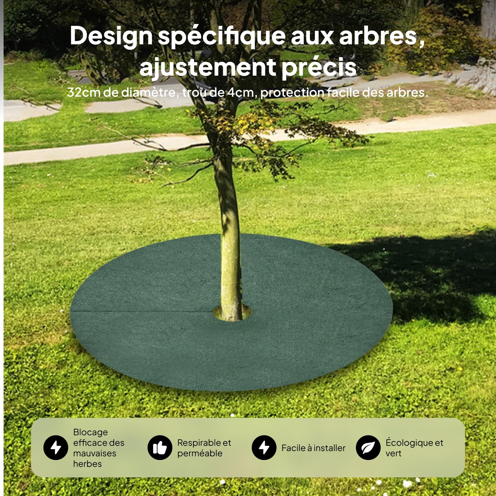 Tapis de Protection pour Arbres Anti-Herbes Diamètre 32cm 10 Pièces