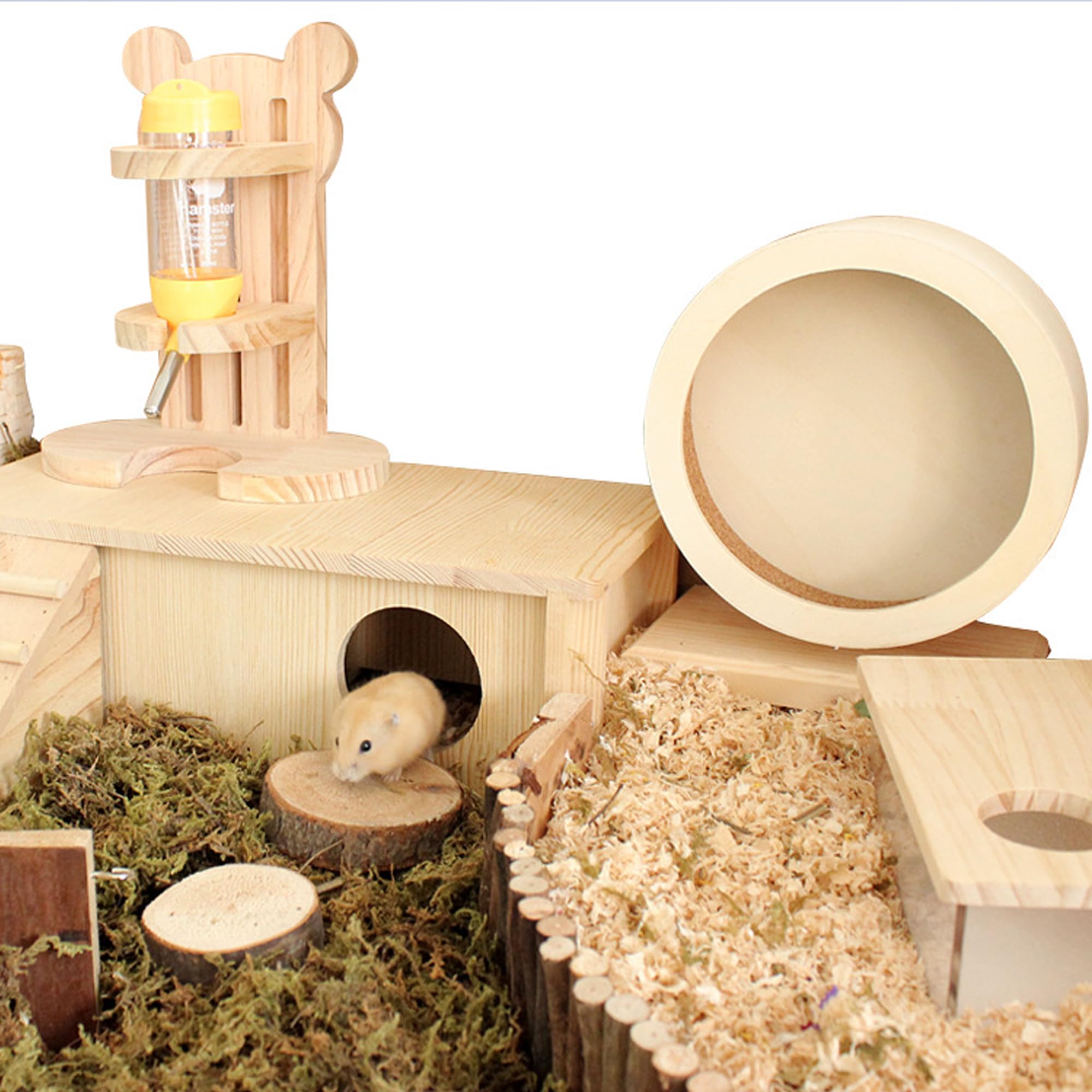 Rueda de hámster de 20 cm, rueda de ejercicio silenciosa de madera con base, rueda de ejercicio de doble rodamiento, rueda giratoria silenciosa para jerbos de hámster sirio enano y animales