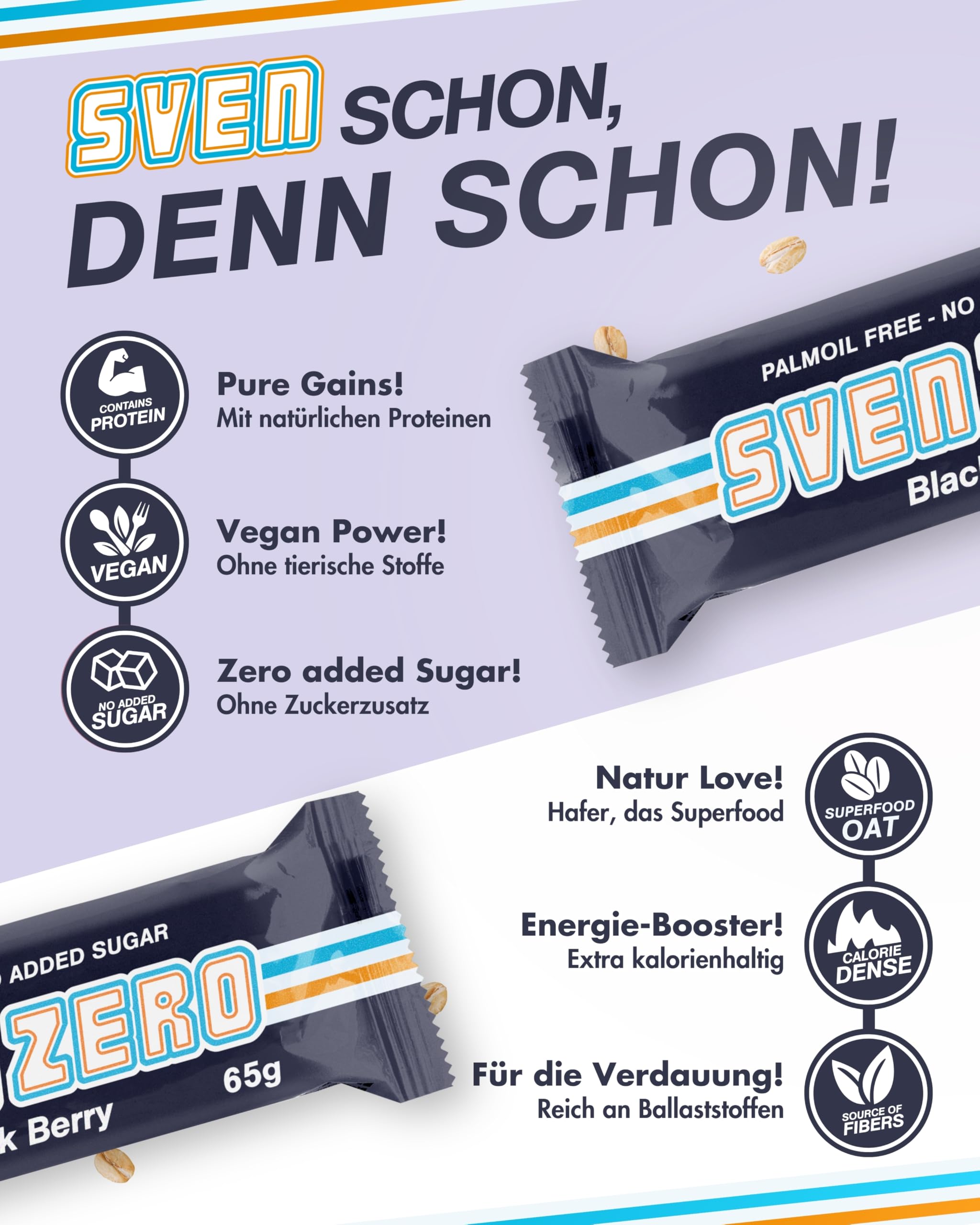 Sven Jack (Energy Cake) Haferriegel Zero Black Berry 20x 65g | Haferflocken Riegel mit Brombeere I Energieriegel ohne Zucker & Palmöl I Vegane Haferriegel I Kalorien Riegel I Müsliriegel